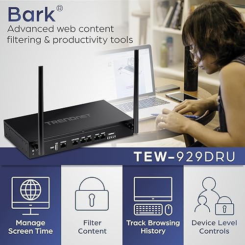 Miniatura 5 de TRENDnet AX1800 Router VPN WiFi de doble banda 6 Gigabit Dual-WAN, pequeñas empresas, red privada virtual, enrutamiento entre VLAN, QoS, soporte