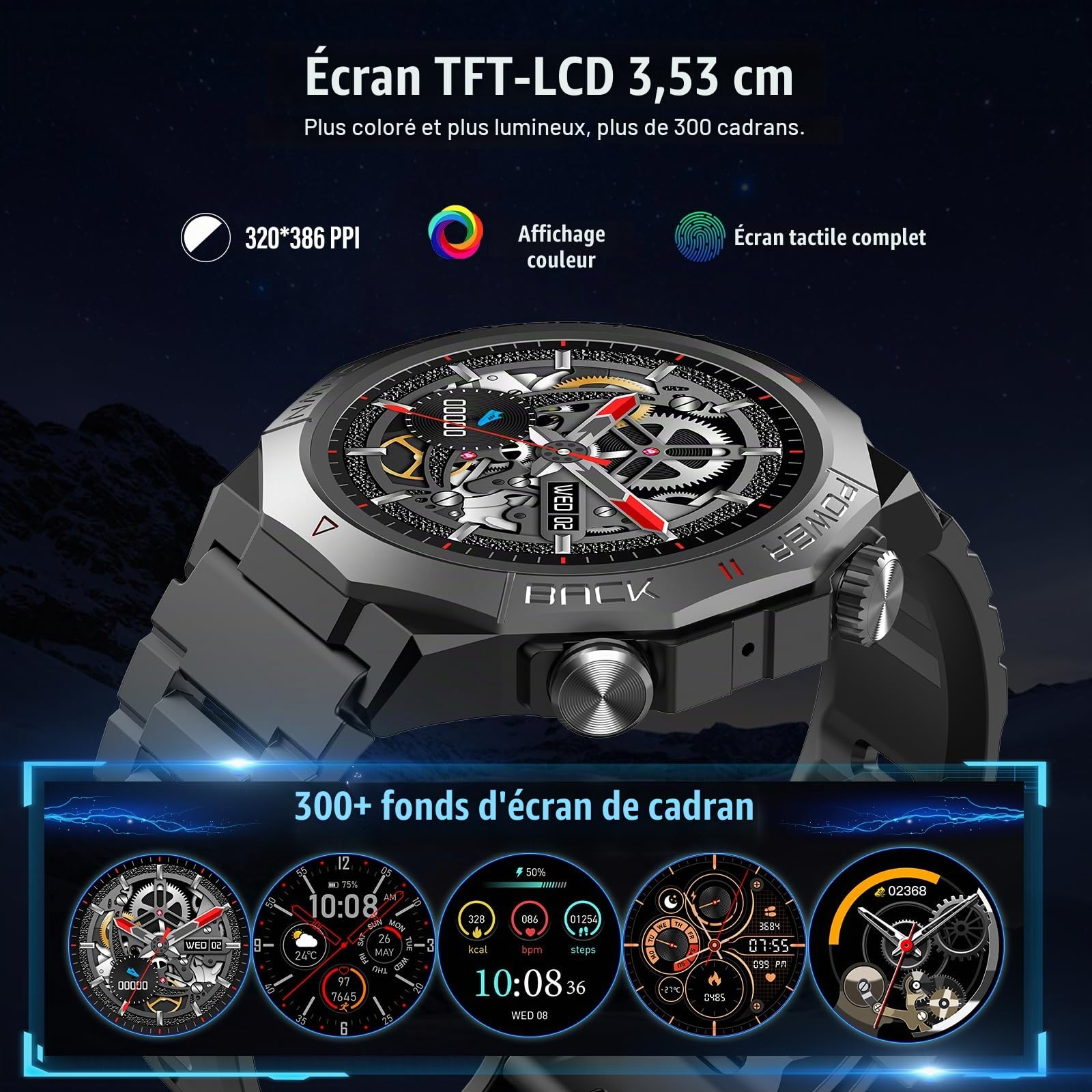 Montre Connectée Homme, 1.39" HD Militaire Smartwatch avec Appel Bluetooth