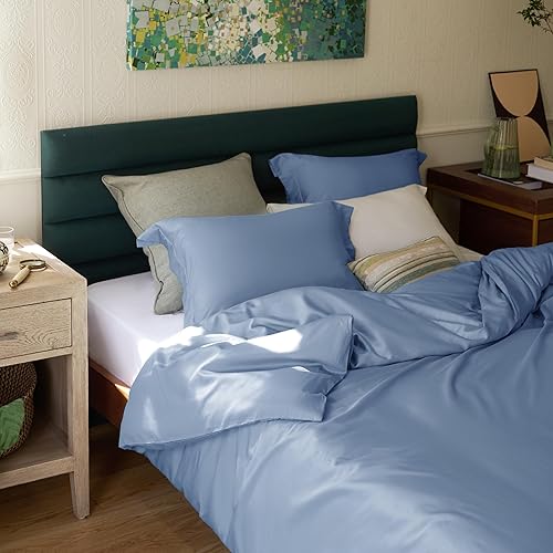 Miniatura 2 de Bedsure Funda de edredón refrescante tamaño Queen, juego de funda de edredón híbrida de algodón de eucalipto lyocell sedoso y transpirable para