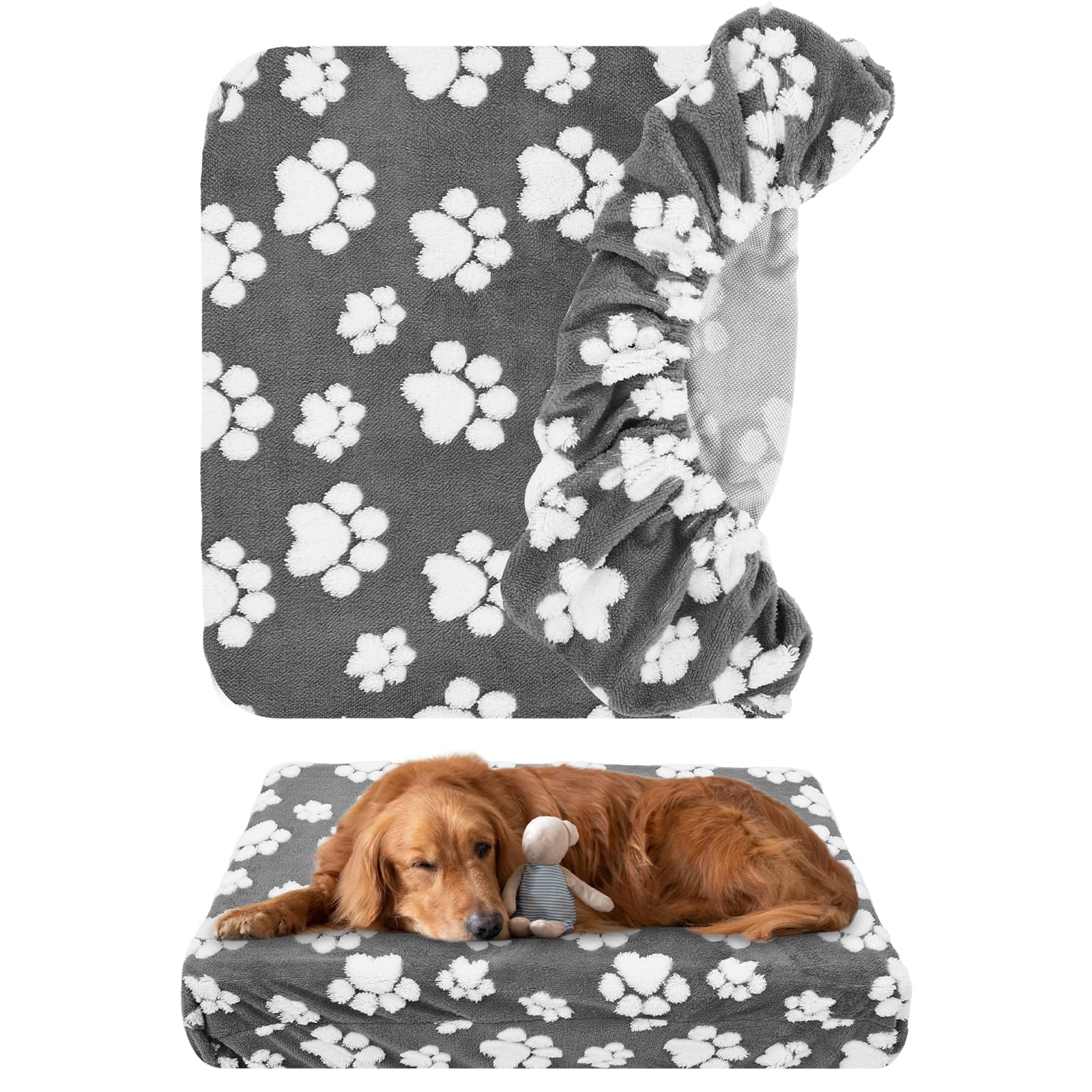 Washable Dog Bed Cover 91x69x20cm Waterproof Soft Cotton Velvet Dog Bed Covers Replacement Only Fitted Reusable Pets Mattress Protector Covers for Medium/Large Pet Beds (Cover Only)(Dark Grey-L)