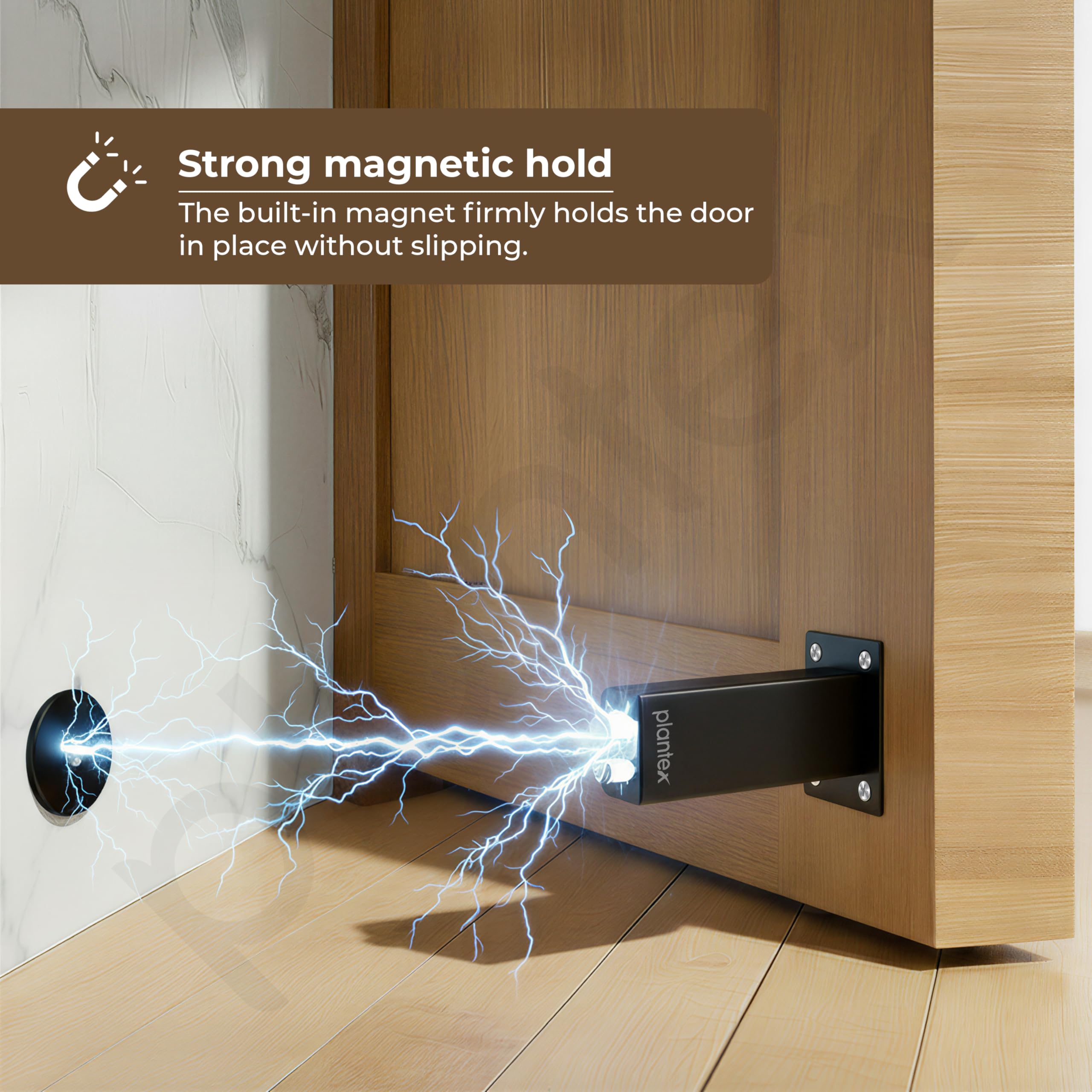 Plantex Stainless Steel Wall-Mounted Magnetic Door Stopper/Magnets to Hold Door/Doors Catcher for Wooden Door/Stops for Door - Pack of 1 (Matt Black) — Amazon image 5