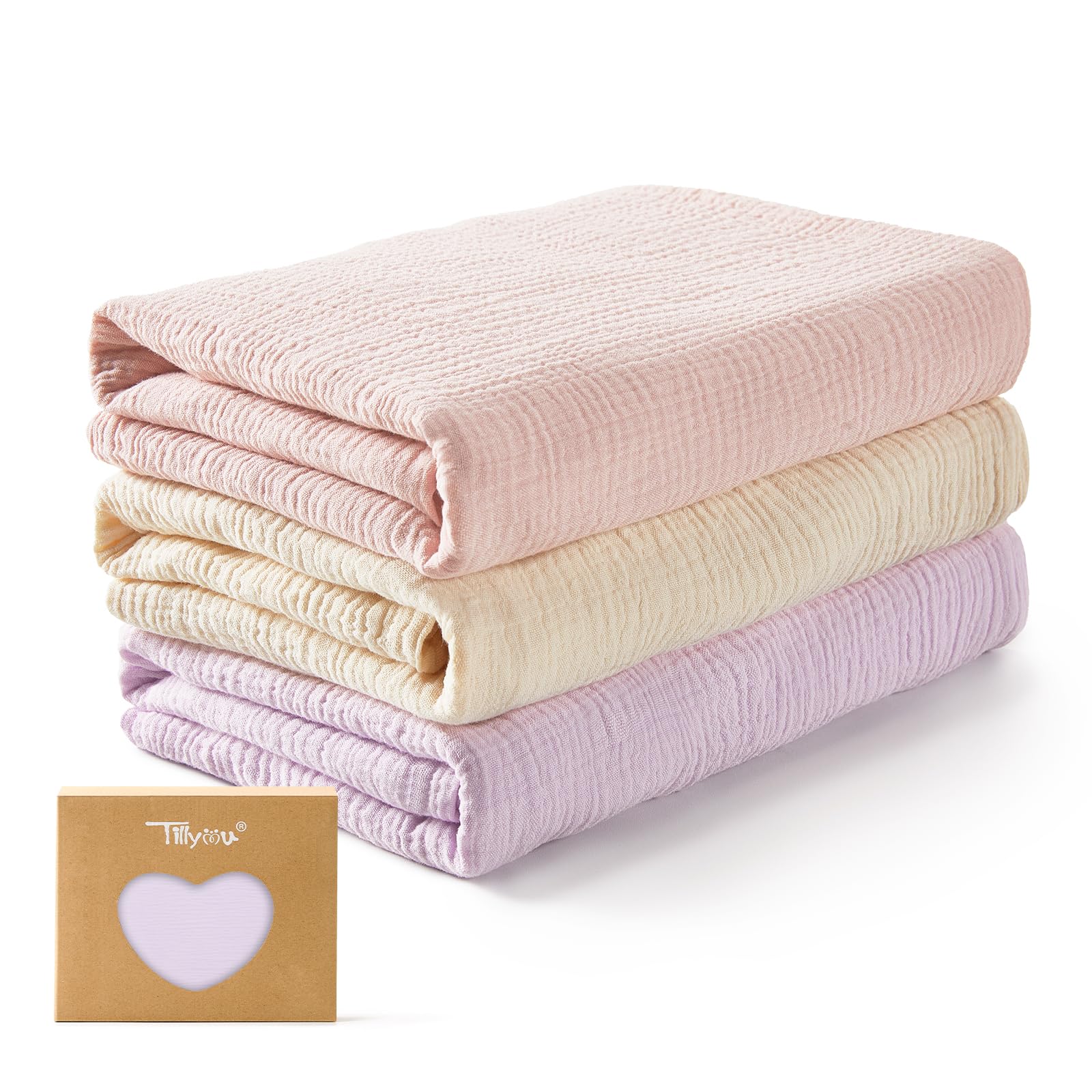 TILLYOU 3er Set Musselintücher Baby Pucktuch 75x100 cm Musselin Decke Baby Pucktücher 100% Baumwolle Babydecke, Rosalila