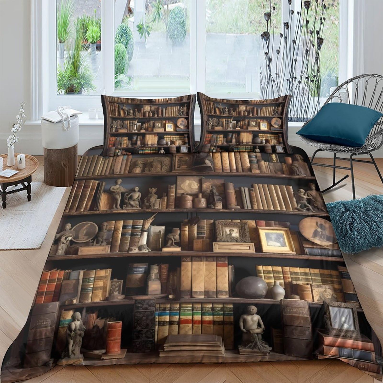 Ctjqhvkz Style-5 3D Printed Vintage Bookshelf Fitted Sheet Microfiber Soft Bed Cover For Bedroom Guest Room Decor Protection Single（135X200cm）