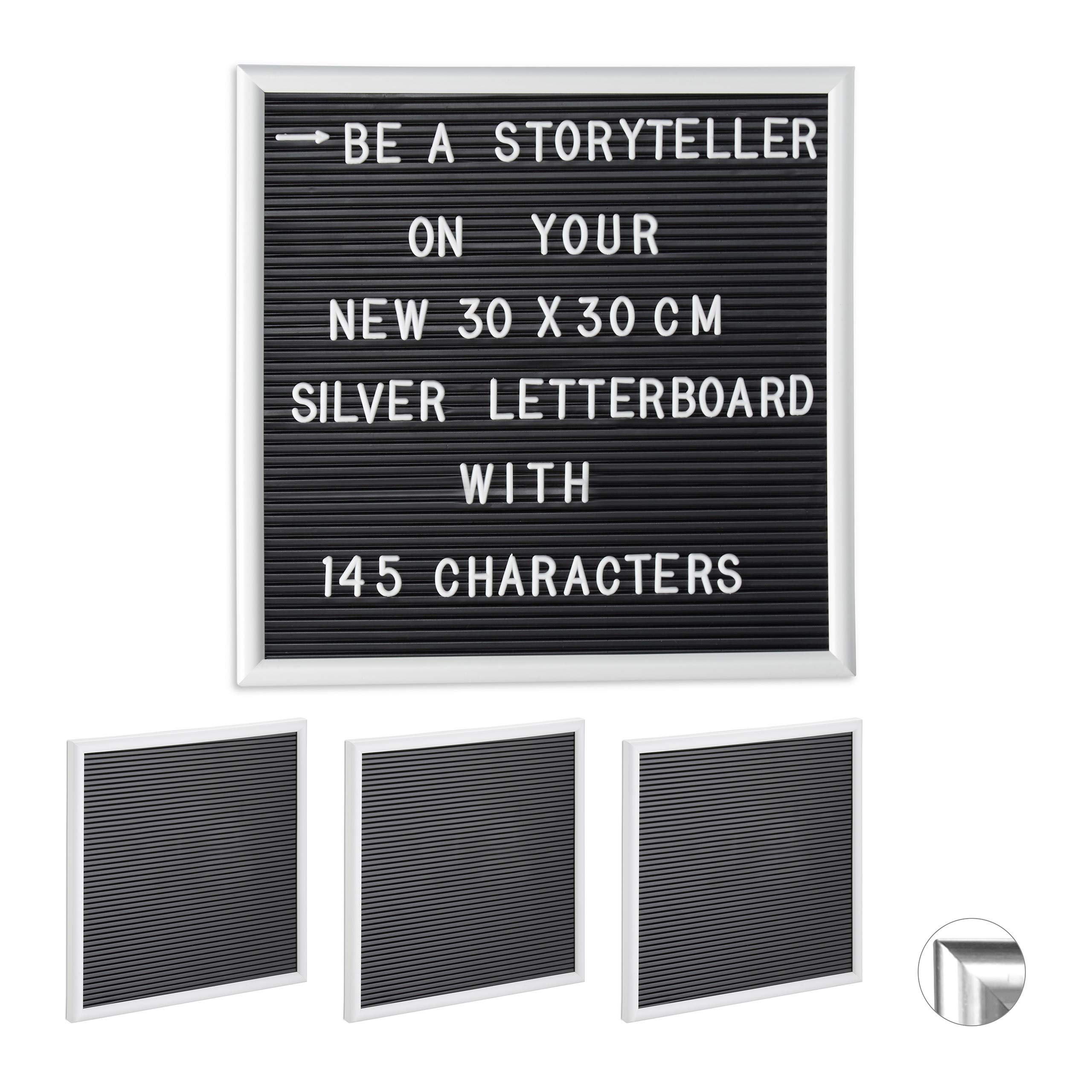 Lavagna Lettere Relaxdays Con Cornice Argento - 30x45 Cm, Include 145 Caratteri Per Messaggi Personalizzati - Foto 3
