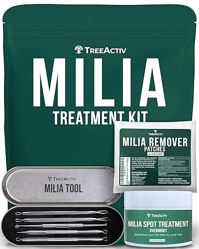 TreeActiv Milia - Kit de herramientas de tratamiento de manchas de 3 artículos, tratamiento de eliminación de milia ocular puro, incluye crema
