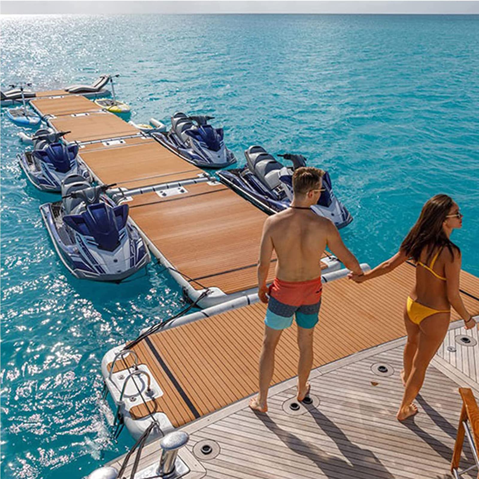 Pontile Galleggiante Gonfiabile sull'Acqua, Tappetino Galleggiante per Ponte Gonfiabile, Zattera per Isola Galleggiante con Superficie Antiscivolo, Piattaforma per Pesca in Mare, 2 * 2,5 M