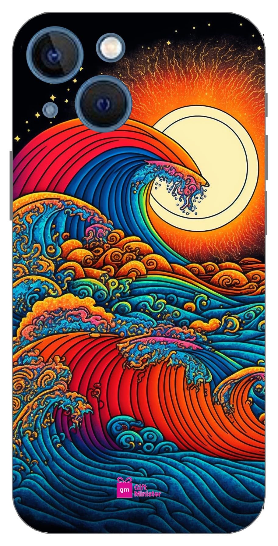 Gift MinisterSoft Designer Mobile Case for Apple iPhone 13 Back Cover Chocolate - Random Waves Art Complementary Bright Sun Moon Stars Universe Doodle Protective Anti-Slip 1Pcs 17014