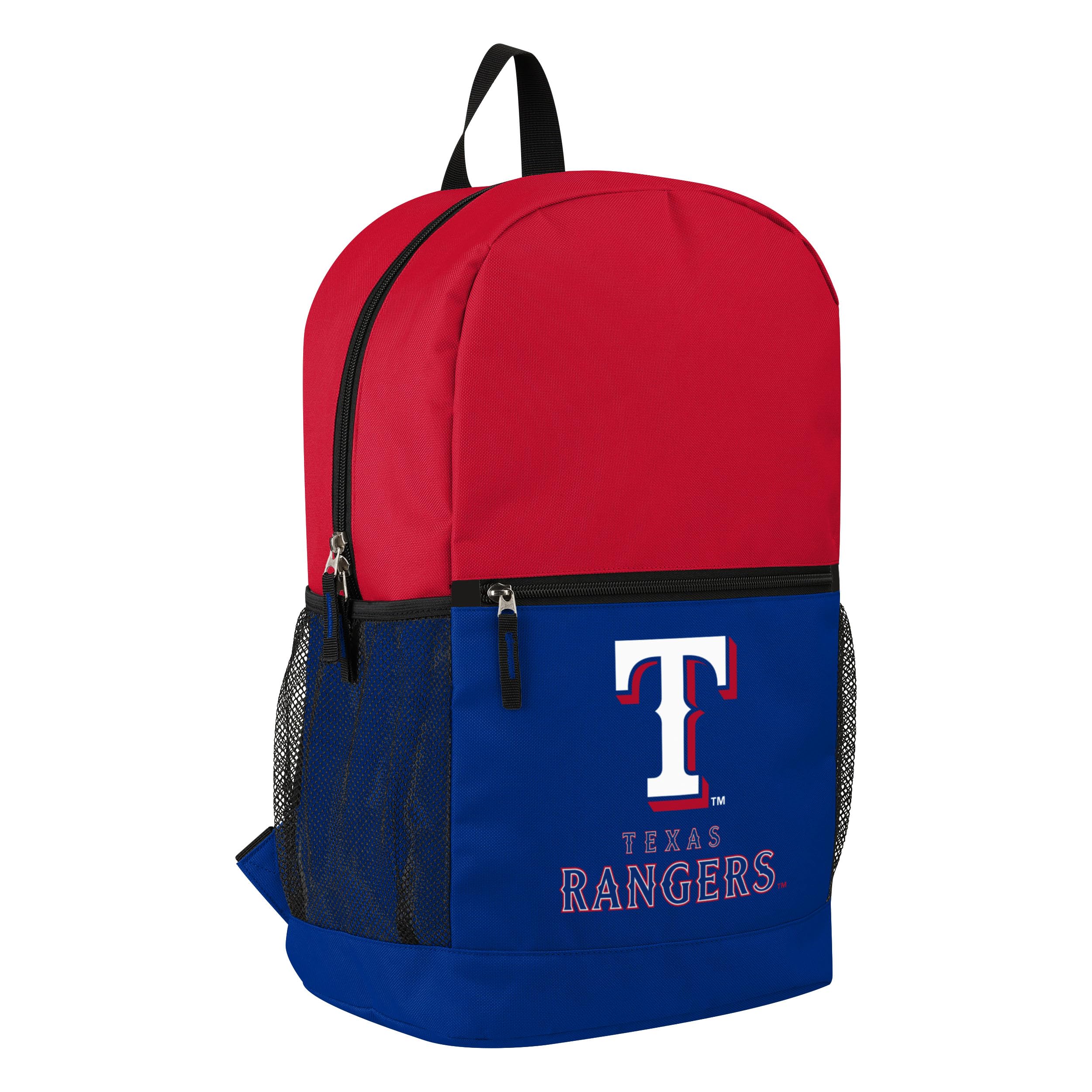 FOCO MLB Officially Licensed Baseball Team Color Primary Logo 2 Tone Big Logo Color Block School Bag Travel Backpack, Texas Rangers, One Size, Daypack Backpacks