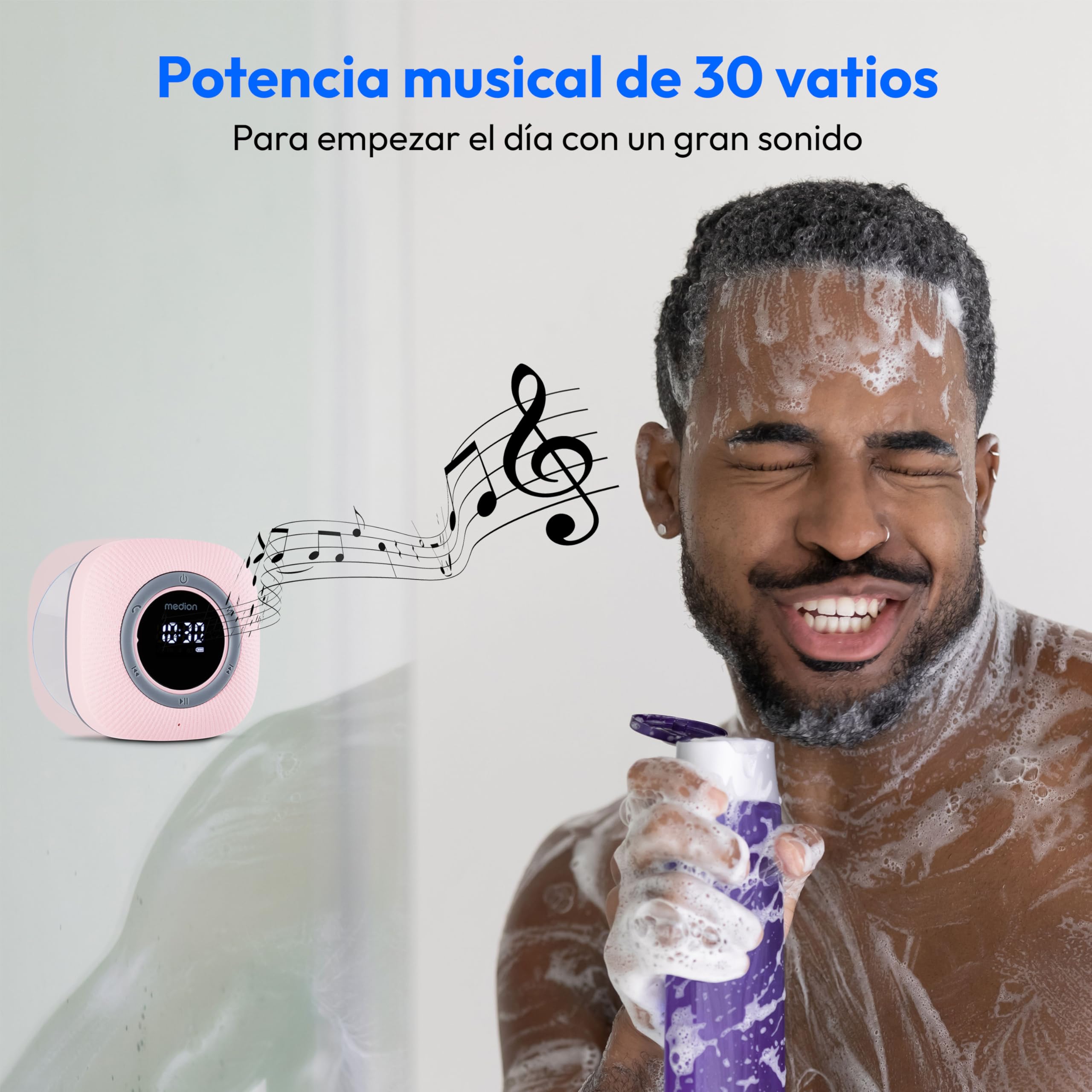 MEDION P66096 Radio de Ducha con Bluetooth (Radio de baño, Radio FM, Ventosa, Pantalla LED, Impermeable IPX6, batería Recargable integrada, MD43884) Rosa