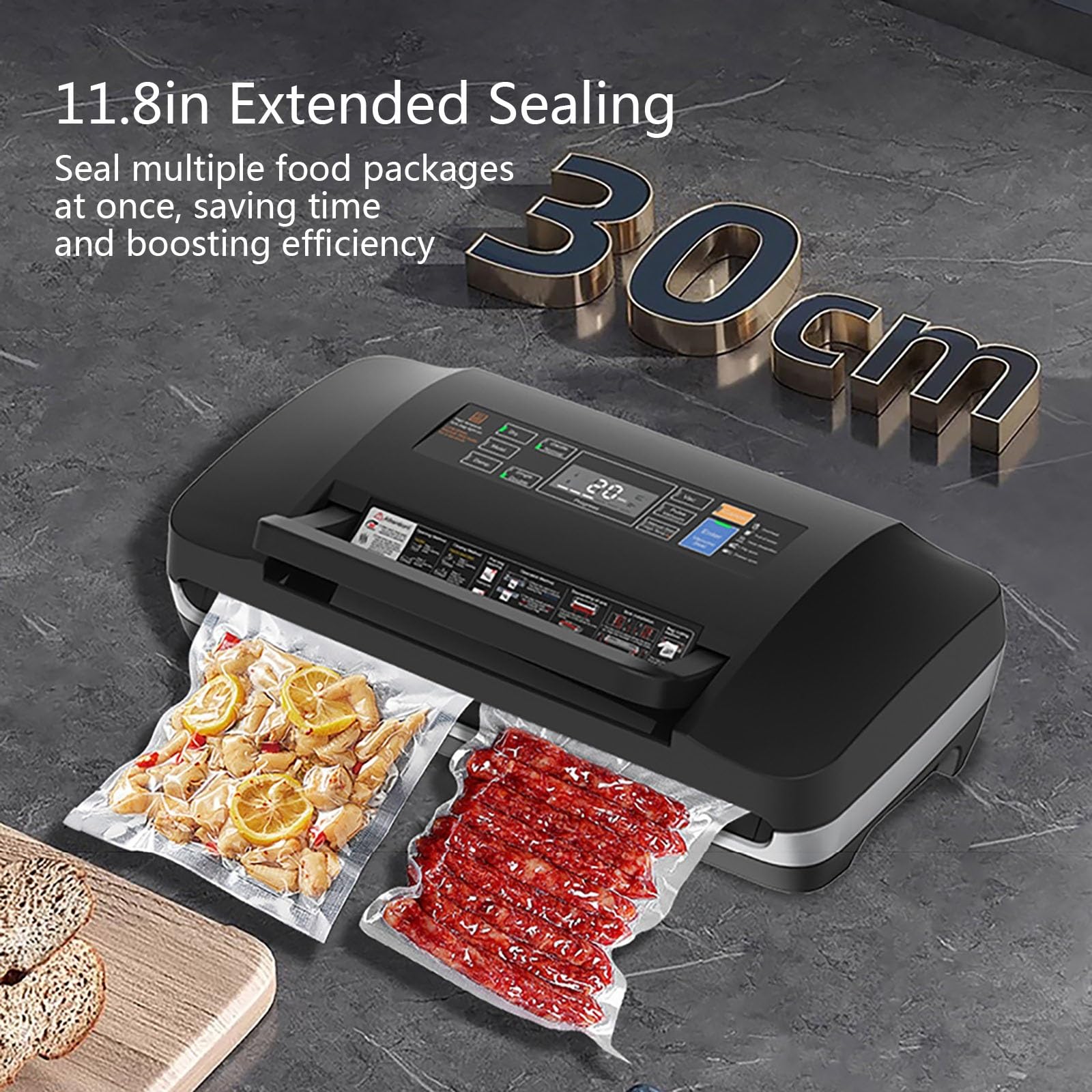 Powerful Vacuum Sealer Machine for Food Storage, 11.8 Long Seal Bar, Built-in Cutter, Compact Kitchen Appliance (16.1x8.7x4.7in)