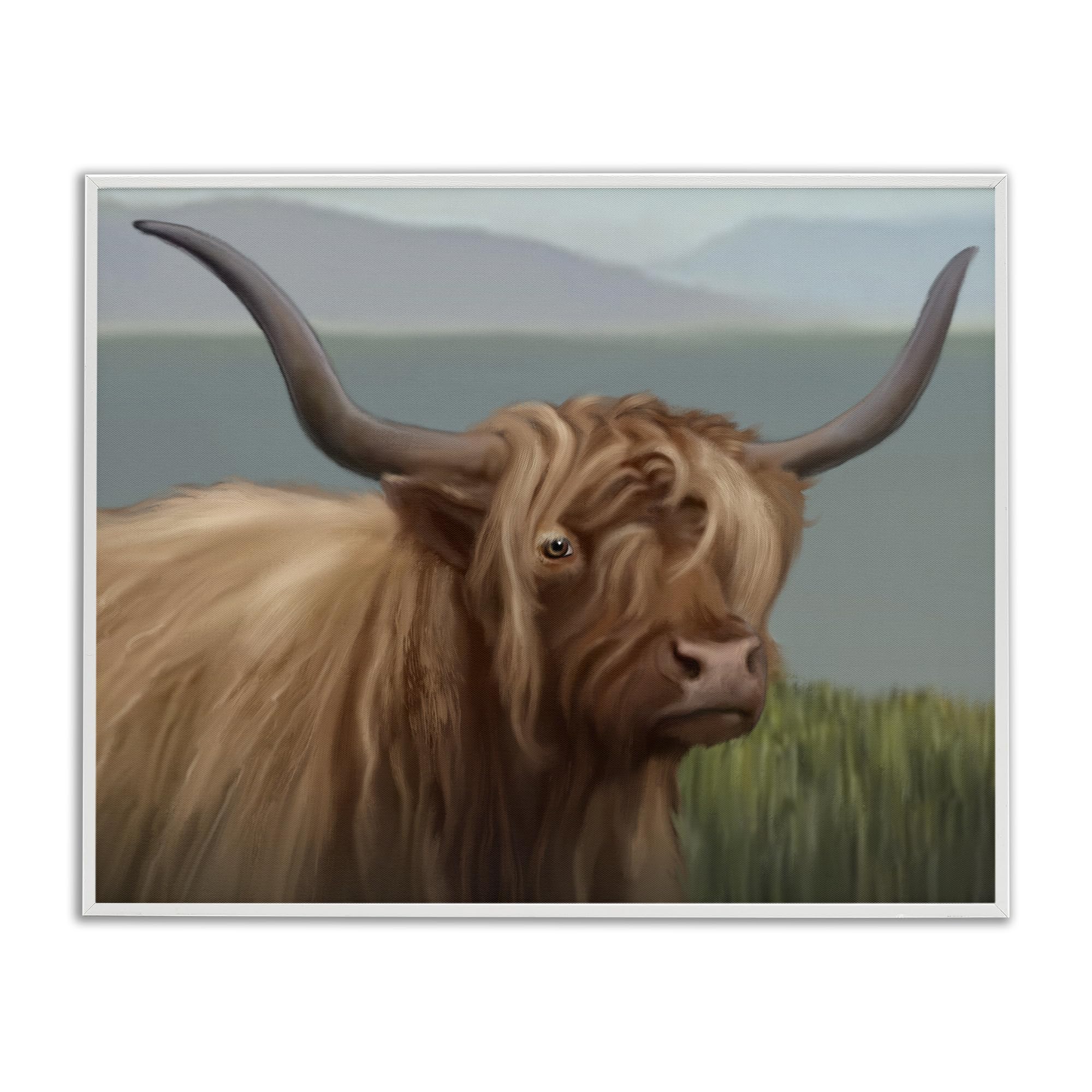 Stupell Industries 'Scottish Highland Cattle Landscape', Framed Giclee Art, White, 30 x 24 Inches, Easy to Hang and Sturdy, Made in USA, by Matthew Piotrowicz