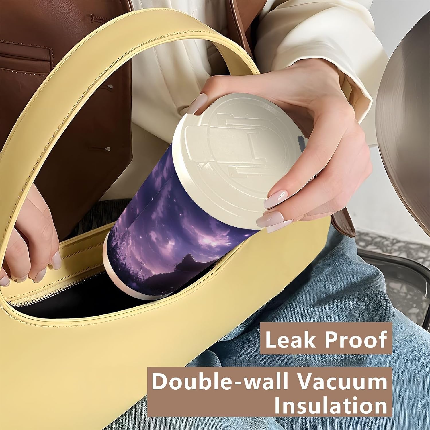 Cats Back Purple Insulated Coffee Mug with Straw & Flip Lid, 16.9oz Iced Tumbler Cup, Double Wall Vacuum Leak-Proof Mug for Travel Office