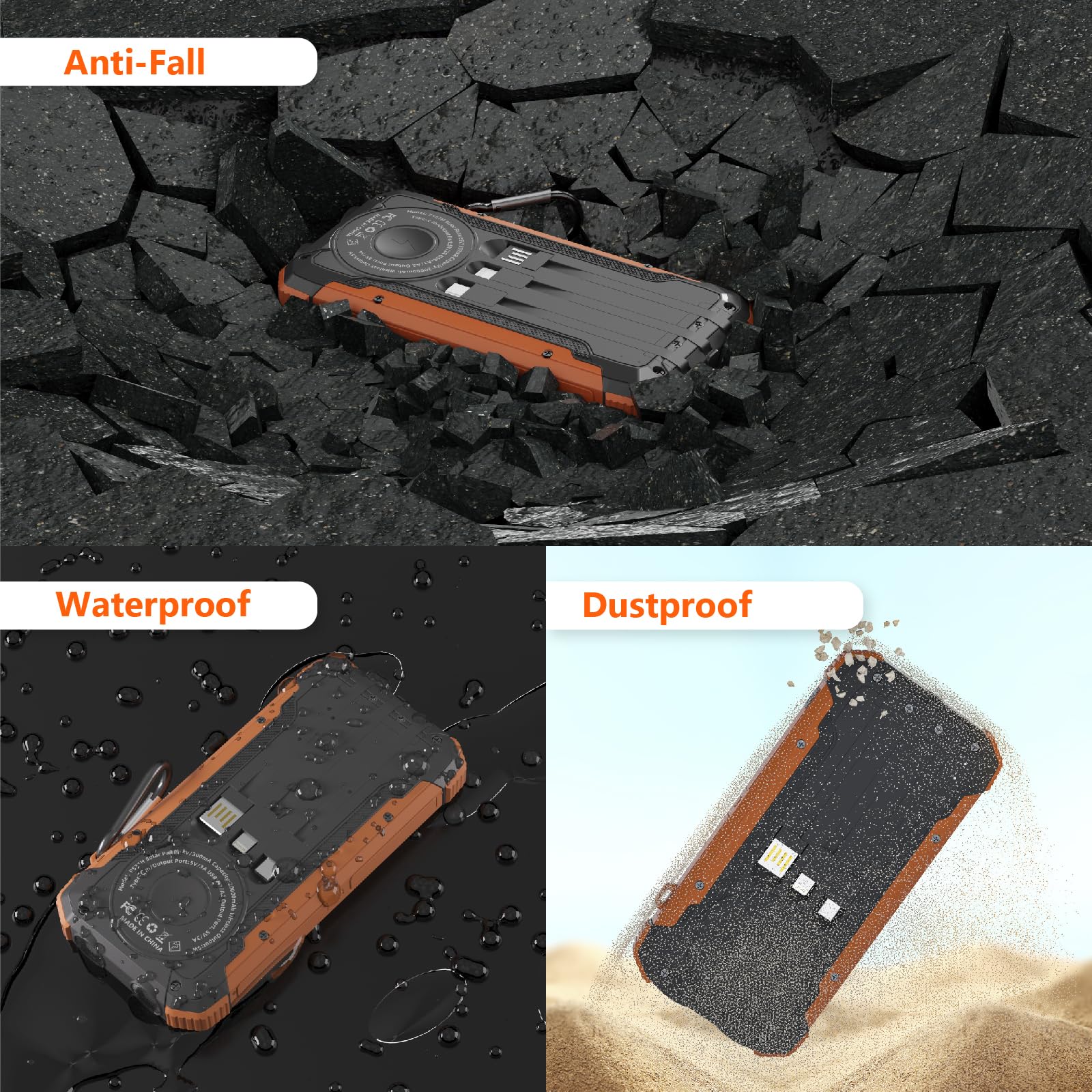 ERRBBIC Solar Charger Power Bank 20000mAh, Portable Wireless Charger, 15W Fast Charging External Battery Pack with Dual Flashlight and USB C Outputs. Outdoor Mobile Power Compatible with Cell Phones