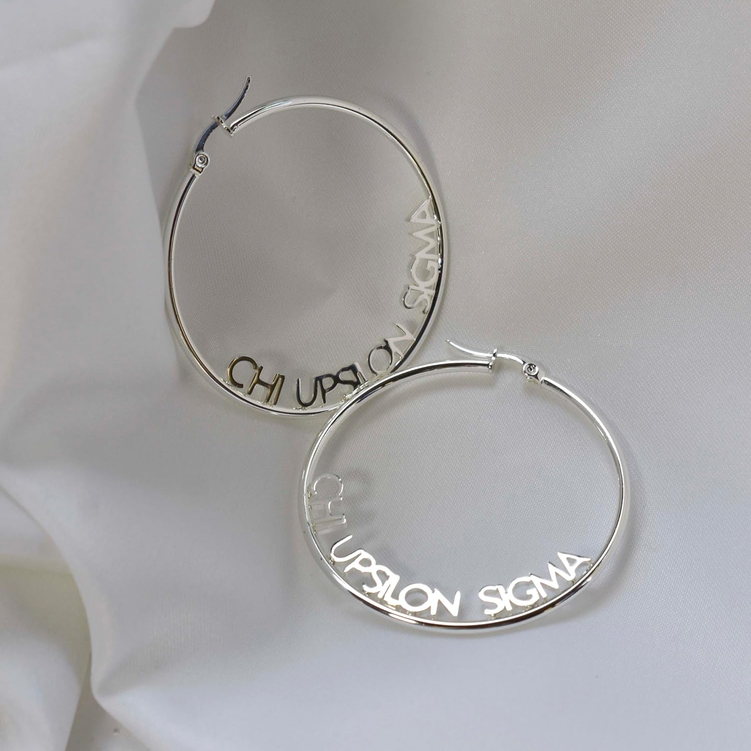 Sorority Shop Kappa Delta Chi- Hoop Silver-Plated Dainty Earrings for Women -Kappa Delta Chi Jewelry with Ideal 2" Diameter Hoops - Kappa Delta Chi Gifts - Image 5