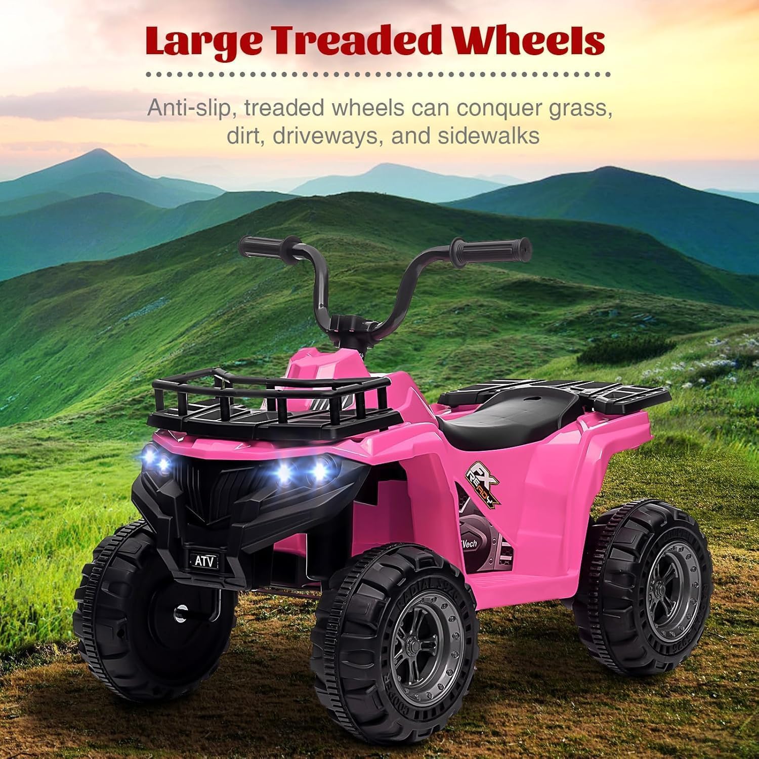 Elektryczny quad dla dzieci 12 V – 4-kołowy ATV z kołami zębatymi, światłami LED, kontrolą muzyki i prędkością – idealny dla dzieci w wieku 2-5 lat