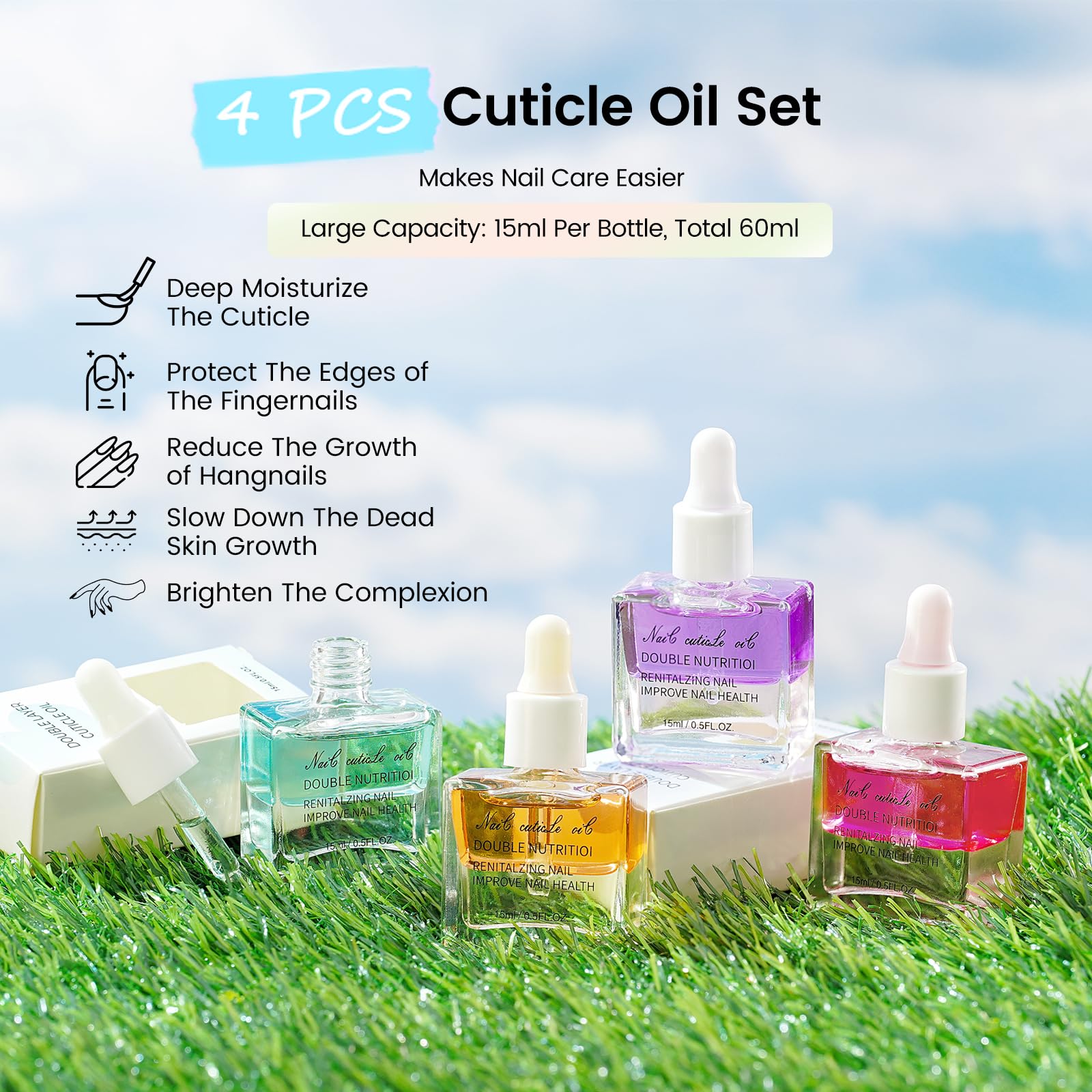 Yokilly Olejek do paznokci Cuticle Oil: 4 sztuki olejku do skórek po 15 ml do pielęgnacji skórek paznokci, naprawy pękniętych i suchych paznokci