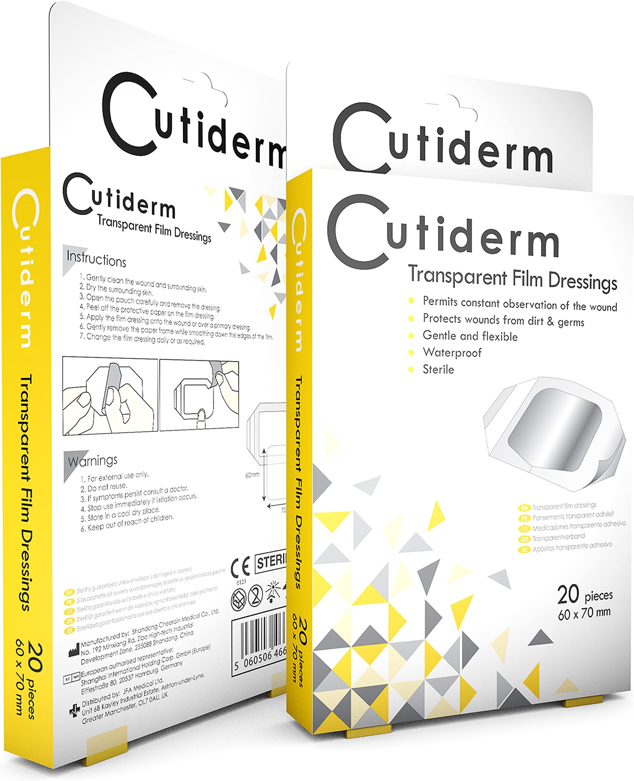 CutidermTransparent Film Adhesive Sterile Wound Dressings 60mm x 70mm Pack of 20 - Tattoo, Wounds, Abrasions