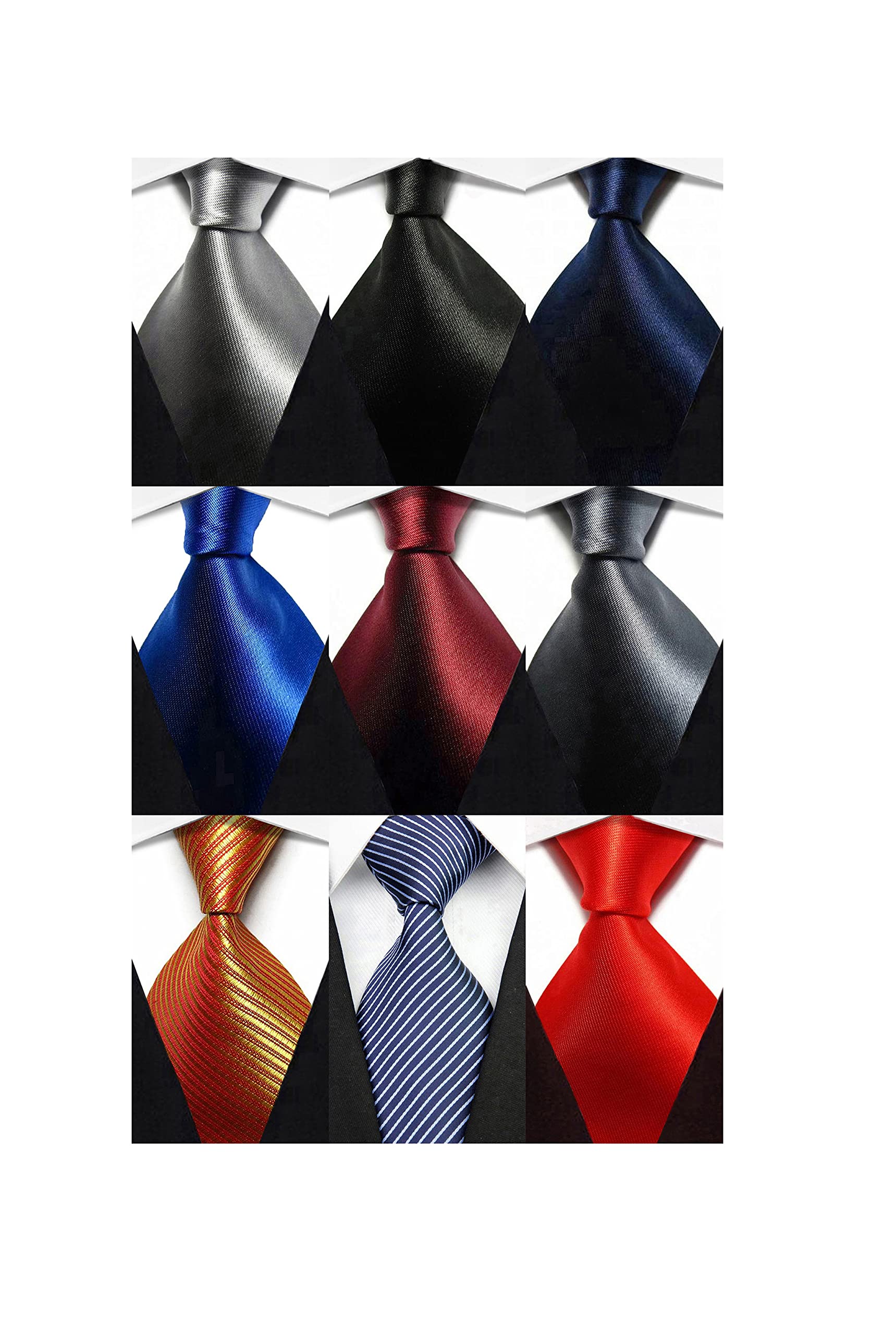 Wehug Lot 9 PCS Classic Men's tie 100% Silk Tie Woven Jacquard Neckties Solid Ties for men