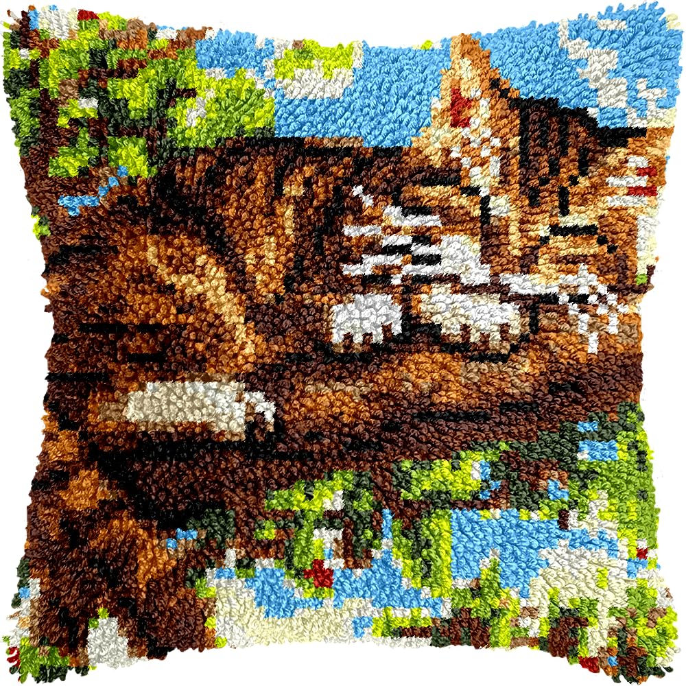 LingxiCreation DIY Latch Hook Kits Pillowcase Sleeping Cat