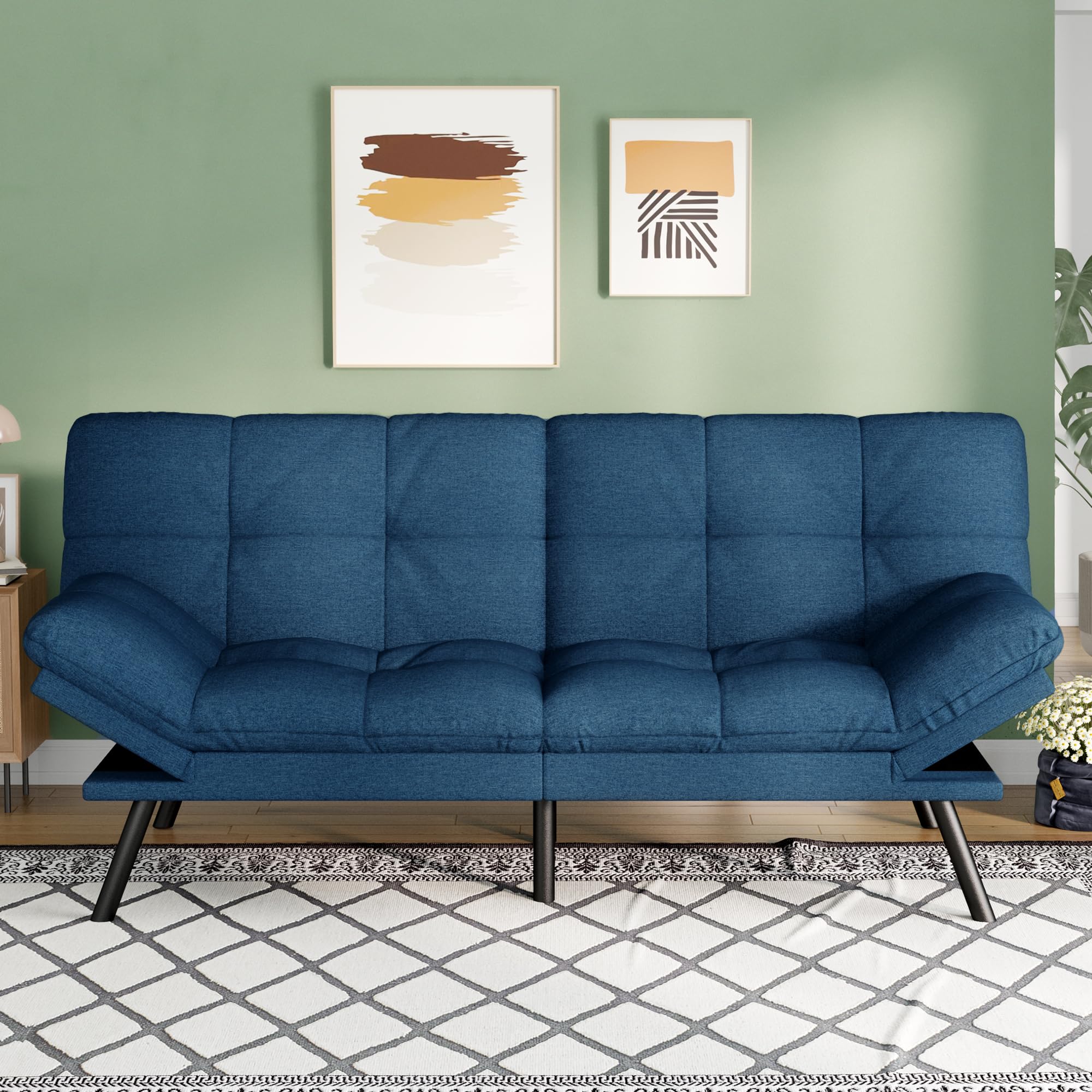 Opoiar Convertible Futon Sofa Bed,71" Memory Foam Futon Couch,Detachable Cushion,Adjustable Backrest & Armrest,Linen Modern Loveseat Sleeper Recliner