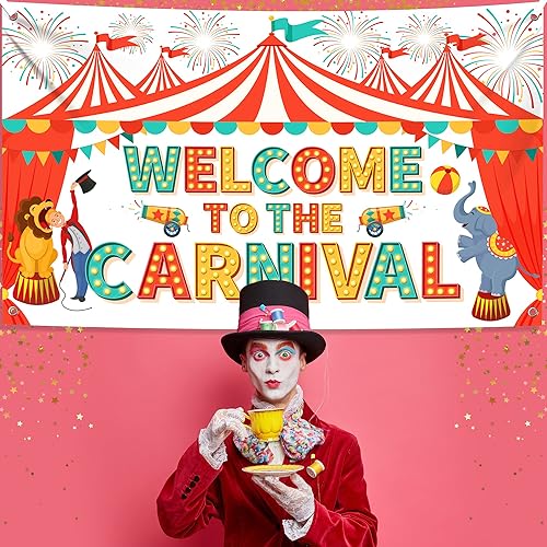Miniatura 8 de KatchOn, XtraLarge Welcome To The Carnival telón de fondo 72 x 44 pulgadas Cartel grande de juego de lanzamiento de carnaval 54 pulgadas,