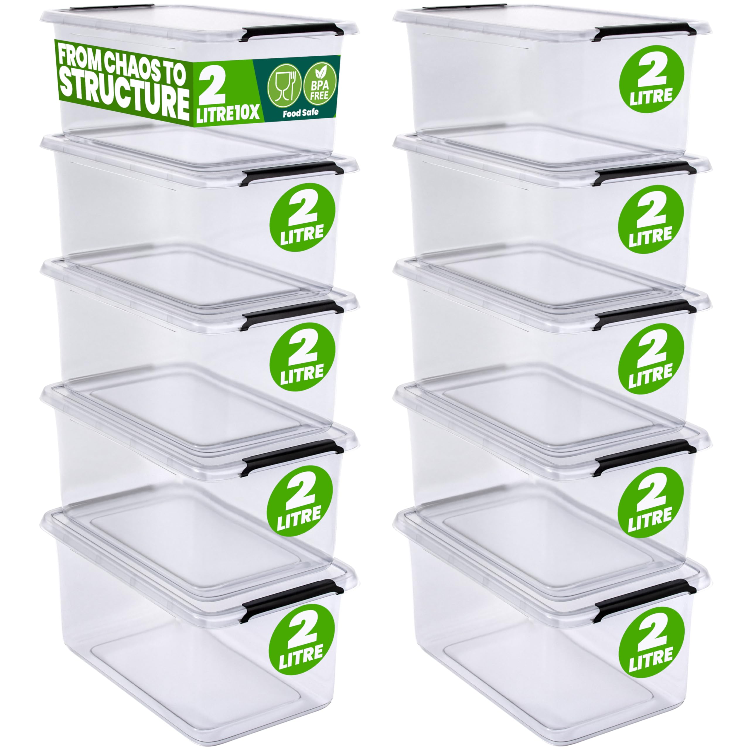 Deuba® Plastic Storage Boxes with Lids, Click Lock Storage, 10 x 2 Litres — image 1
