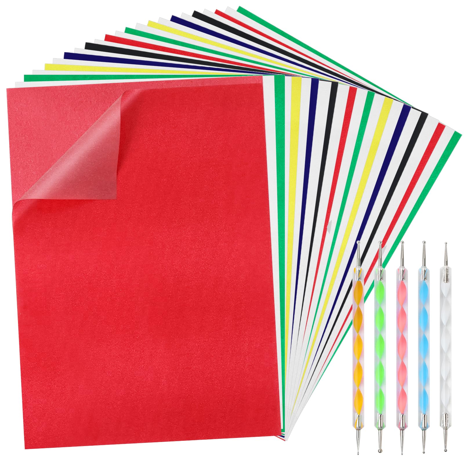 CHRORINE 200 Sheets Carbon Paper Set Tracing Paper with 5 Pcs Embossing Dot Tools Transfer Copy Paper for Tracing Drawing on Wood Canvas Fabric and Other Surfaces A4 Size 8.3 X 11.5 Inch- Multicolor