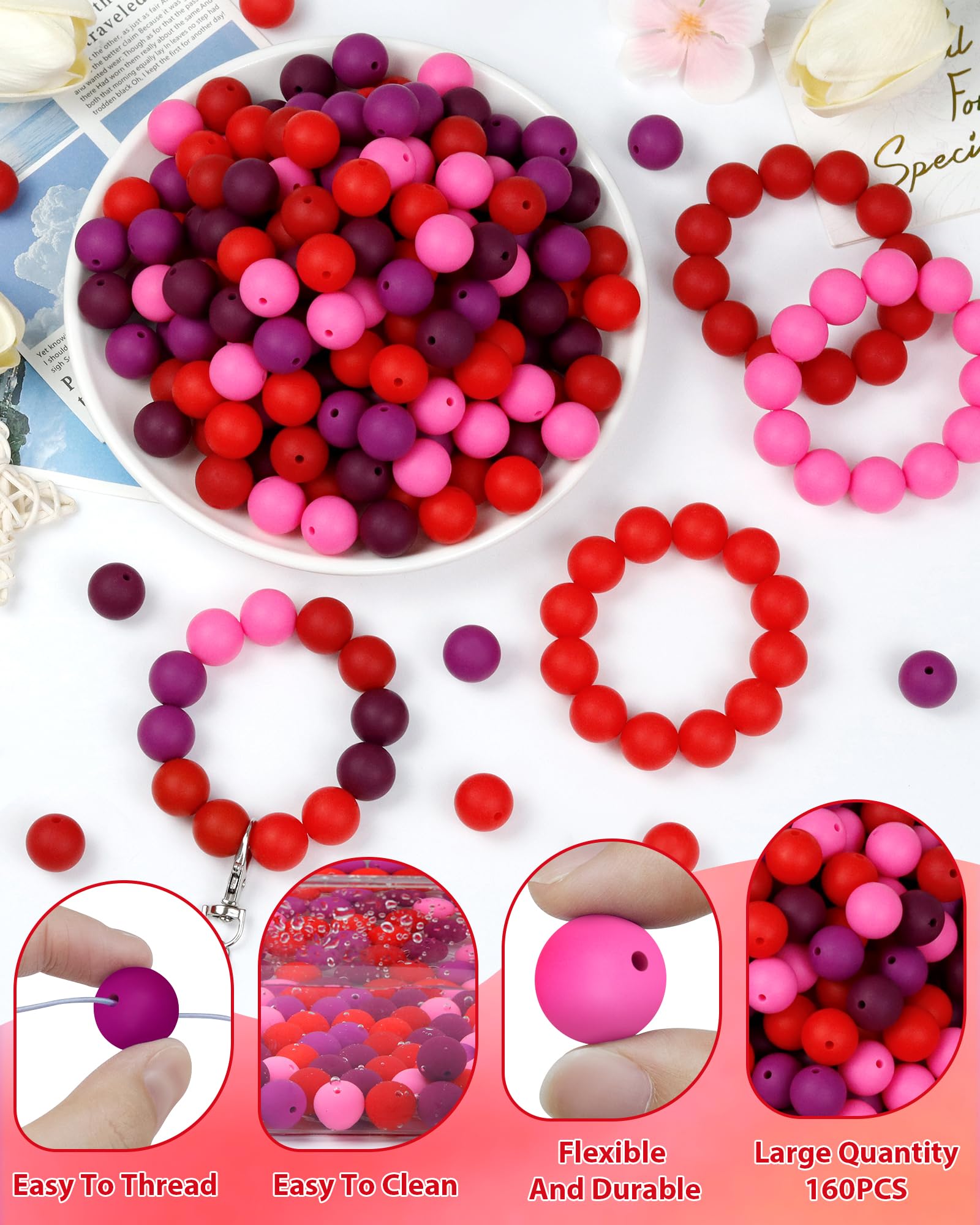 Silicone Focal Beads 150-Pack 15mm Black Silicone Beads 2mm Hole