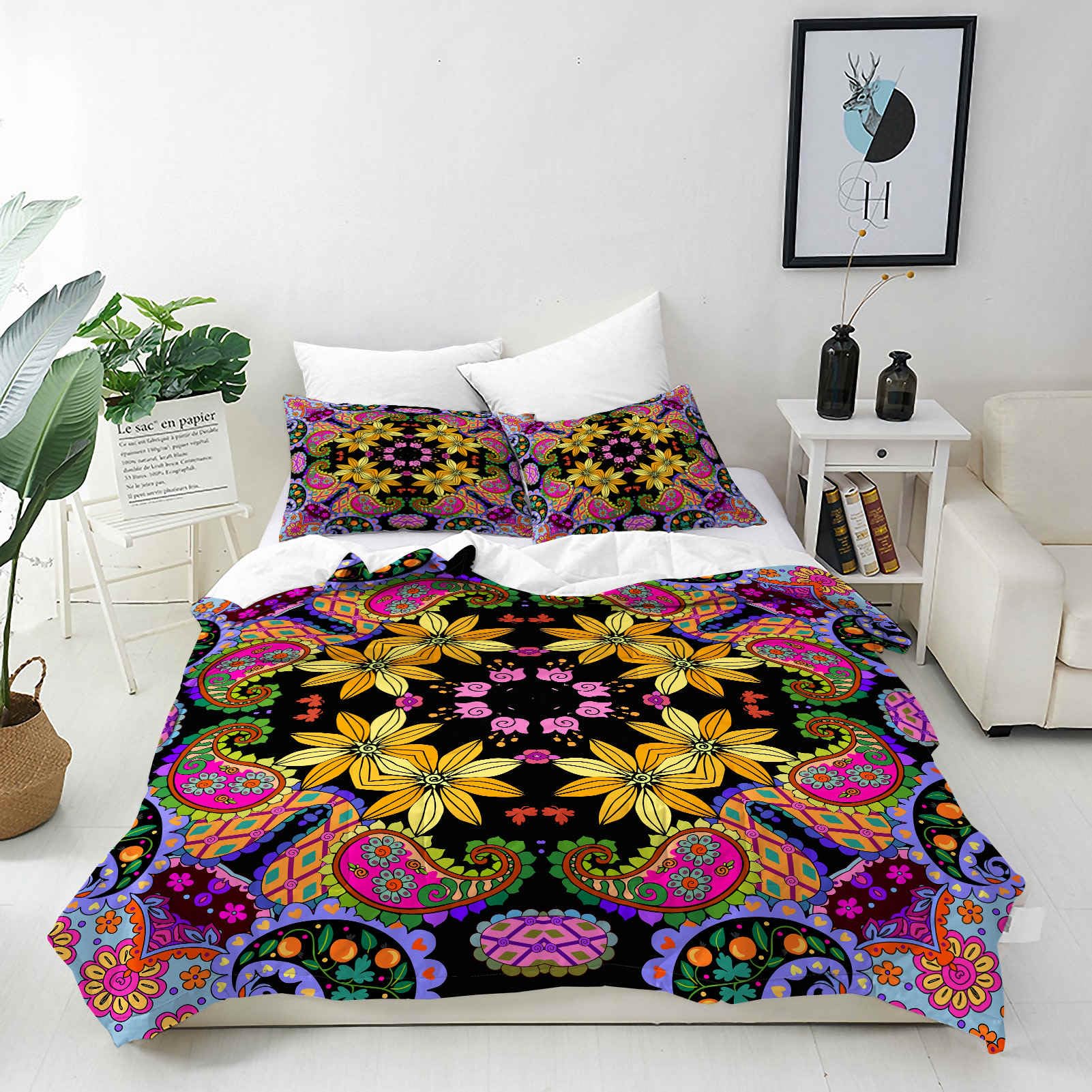 ANHOPE Boho Duvet Cover Set Soft Comforter Cover Set Colorful Bohemia Paisley Floral Print Pattern 3 Piece Bedding Set with 2 Pillowcases All Season Quilt Cover with Zipper Closure King — image 1