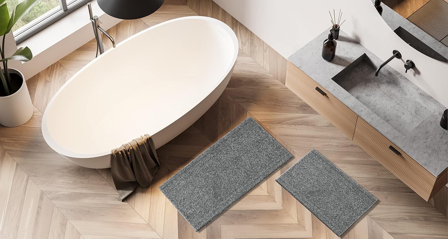 Yimobra Bathroom Rugs, Extra Soft Comfortable Bath Rugs, Non-Slip, Water Absorbent and Thick Bathroom Floor Mat, Machine Washine, Shaggy Rugs for Shower Bathtubs, 48"x32", Dark Gray
