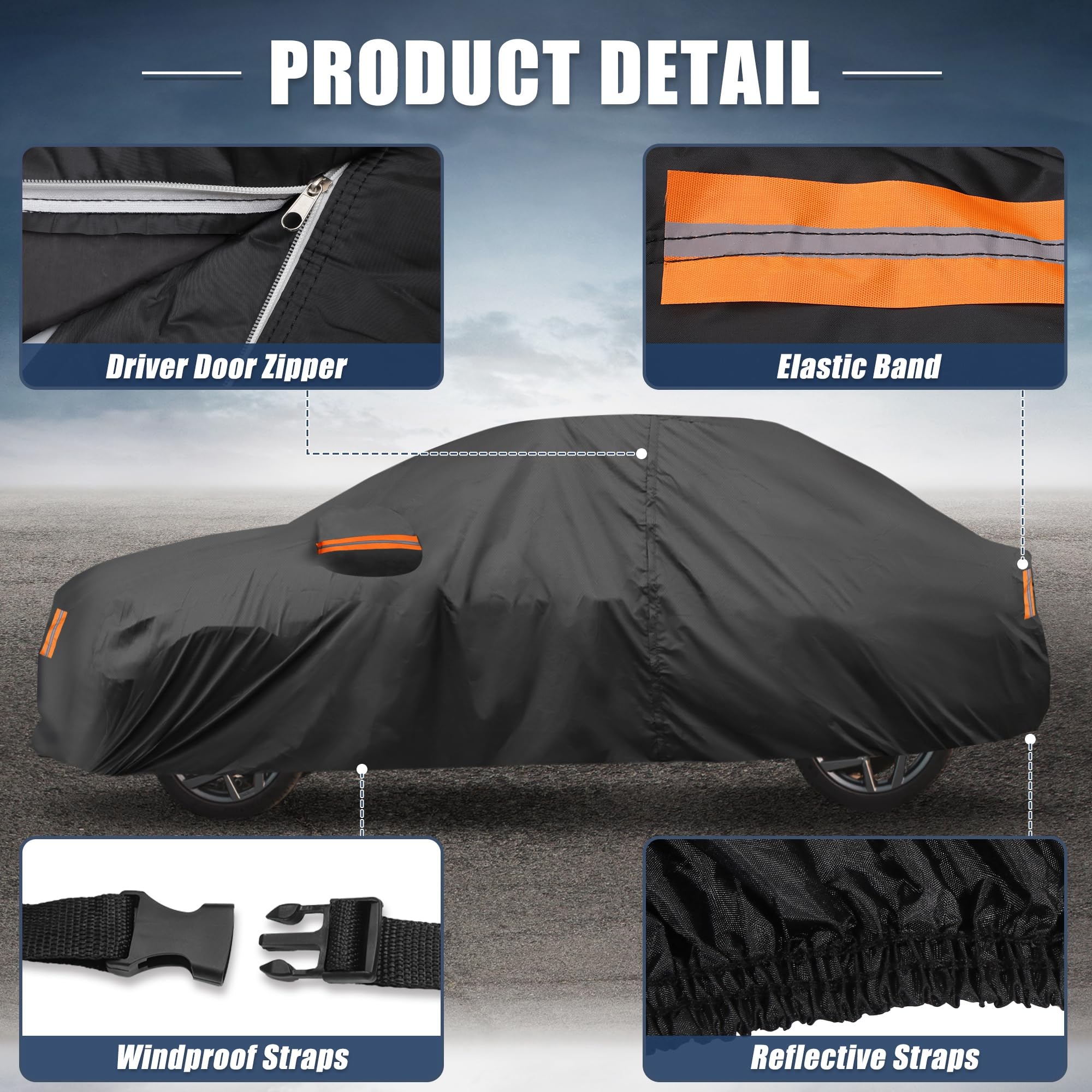X AUTOHAUX Car Cover for Toyota Camry 2007-2022 210D-PU Outdoor Full Car Cover All Weather with Door Zipper — view 5