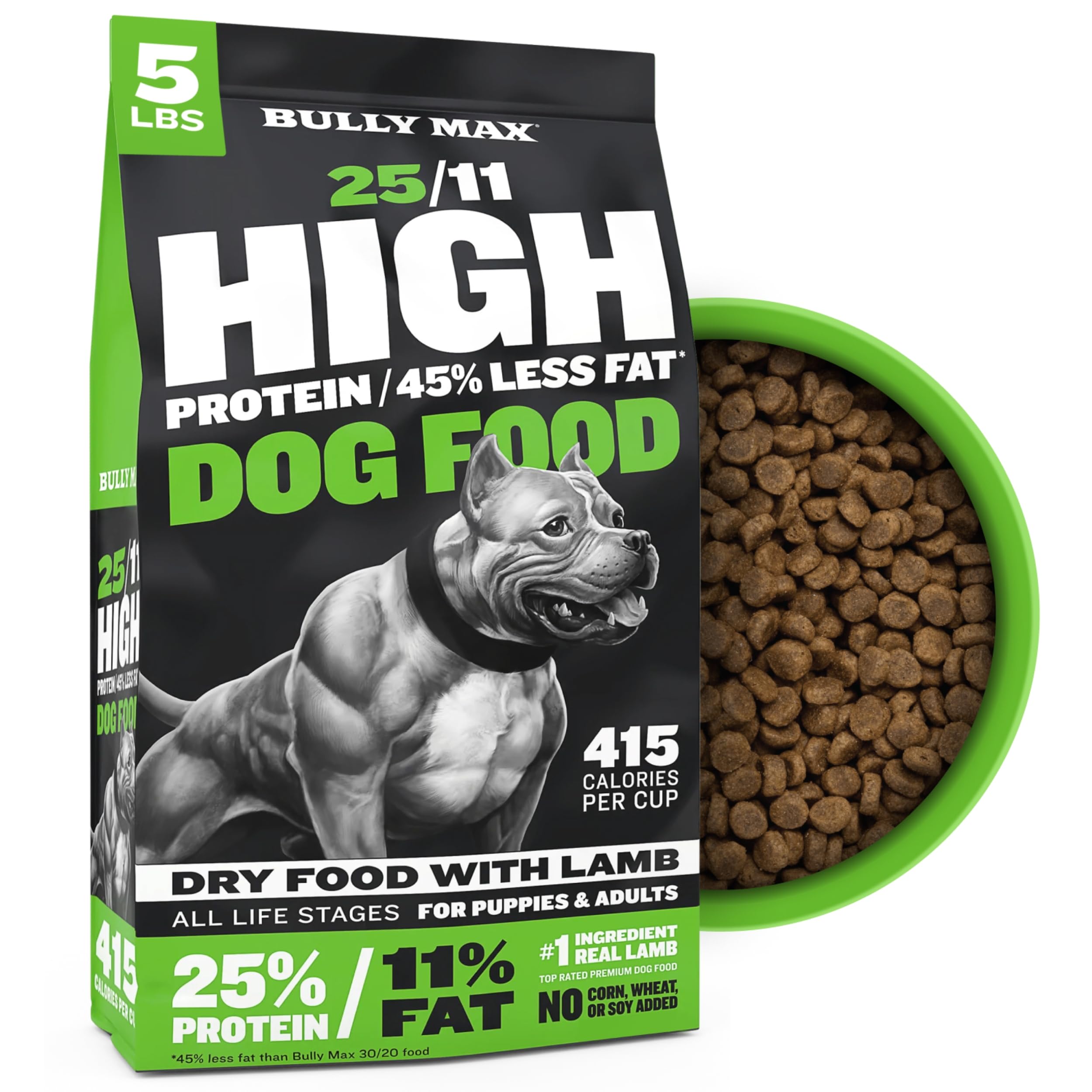 25/11 High Protein & Low Fat Dry Lamb Dog Food for Puppies and Adult Dogs - Chicken-Free Lamb Flavor - Natural Puppy Food for All Ages, Small and Large Breeds - Large Kibble Size, 5 lb. Bag