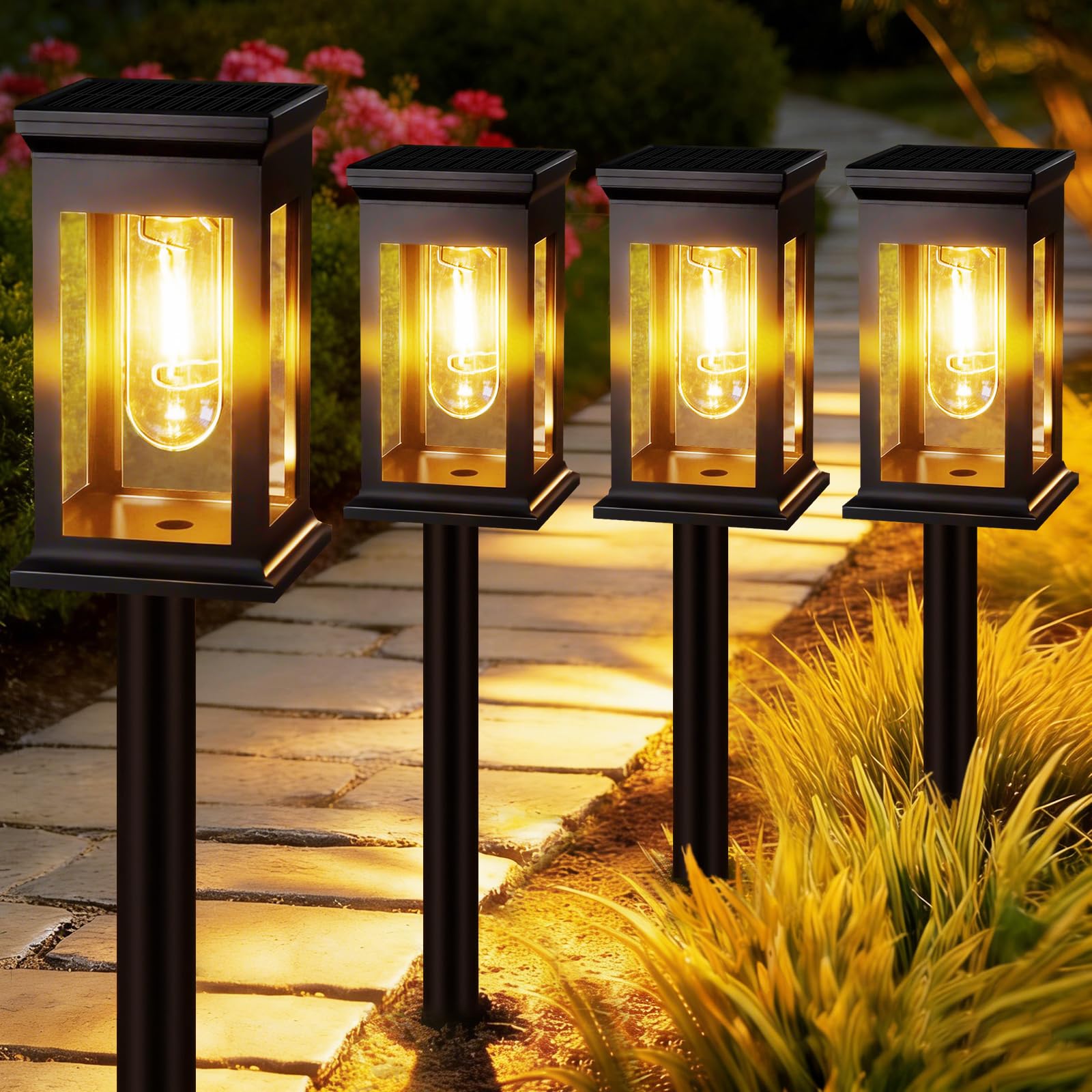 Akynite 4 Stück Solarlampen für Außen Garten Warmweiß, IP65 wasserdichte Solar Gartenleuchten, 3 verstellbaren Höhen, Solarleuchten für Außen Garten Terrasse Weg Rasen Gartendeko
