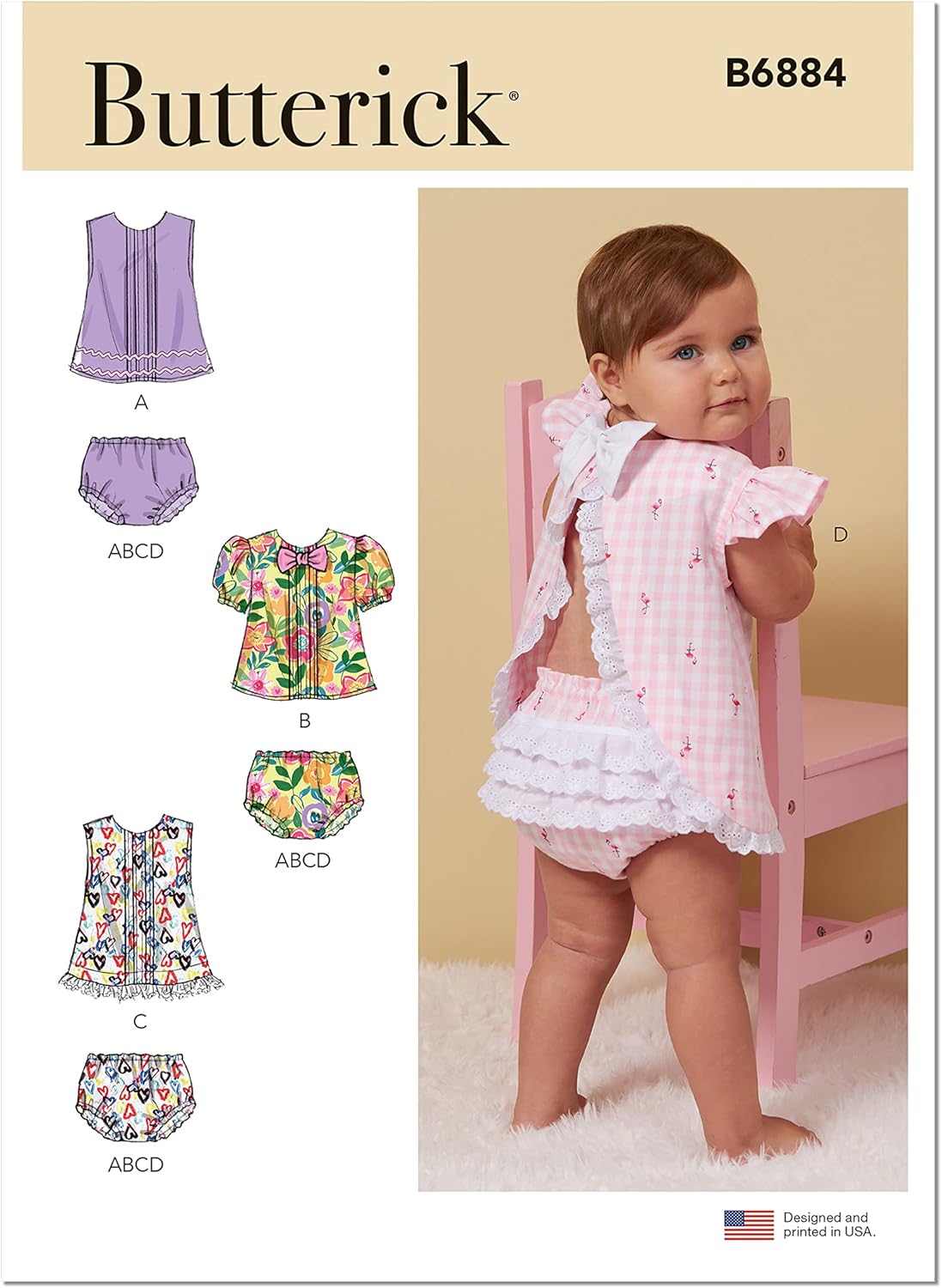 Butterick B6884YA5 Infants' A-Line Top and Underwear Sewing Pattern Kit, Code B6884, Sizes Newborn-S-M-L-XL