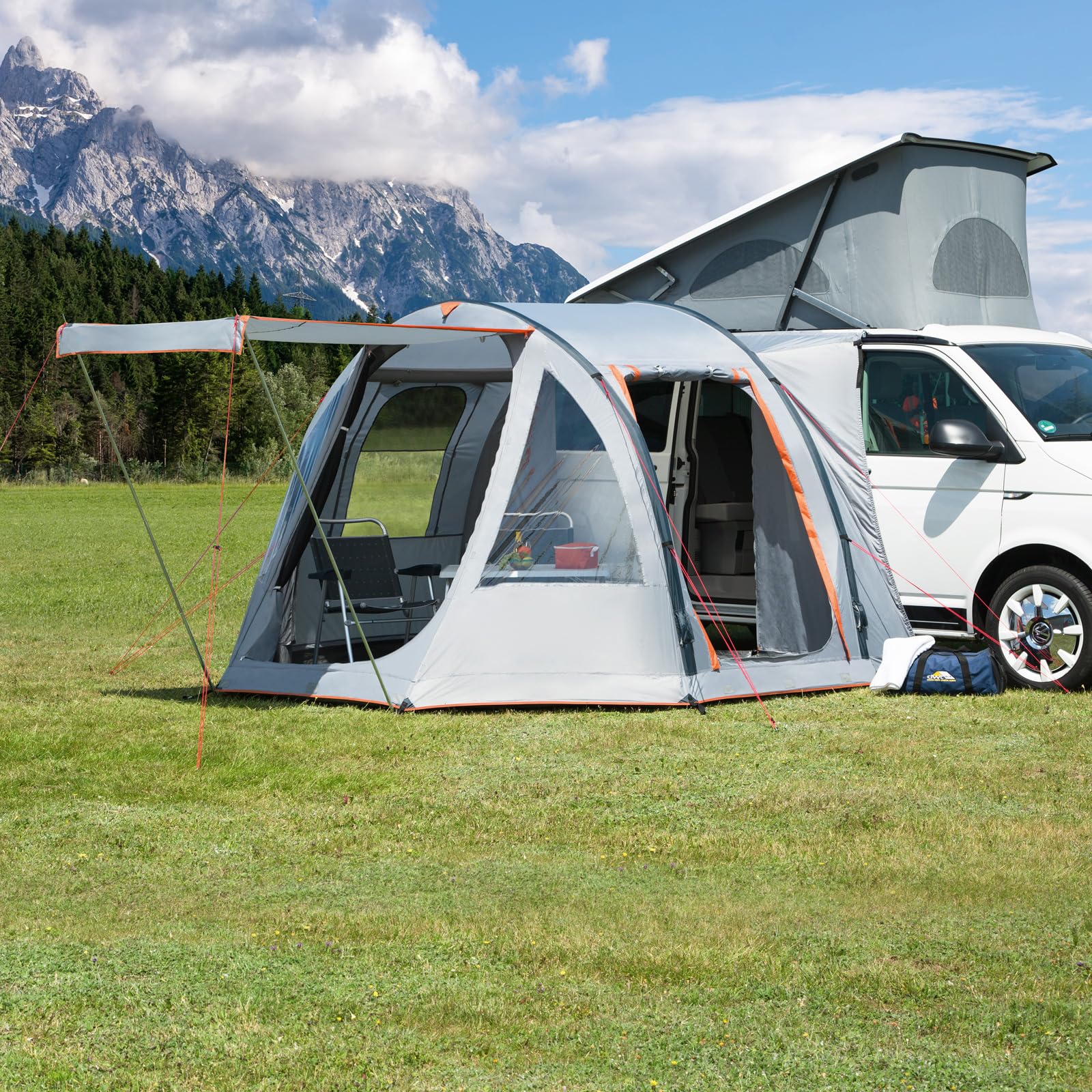 DWT Buszelt Picco Air 320 x 150 cm, freistehendes Mobilzelt, leichtes Air-In Luft-Vorzelt für Camper Vans inkl. Abspannmaterial und Luftpumpe