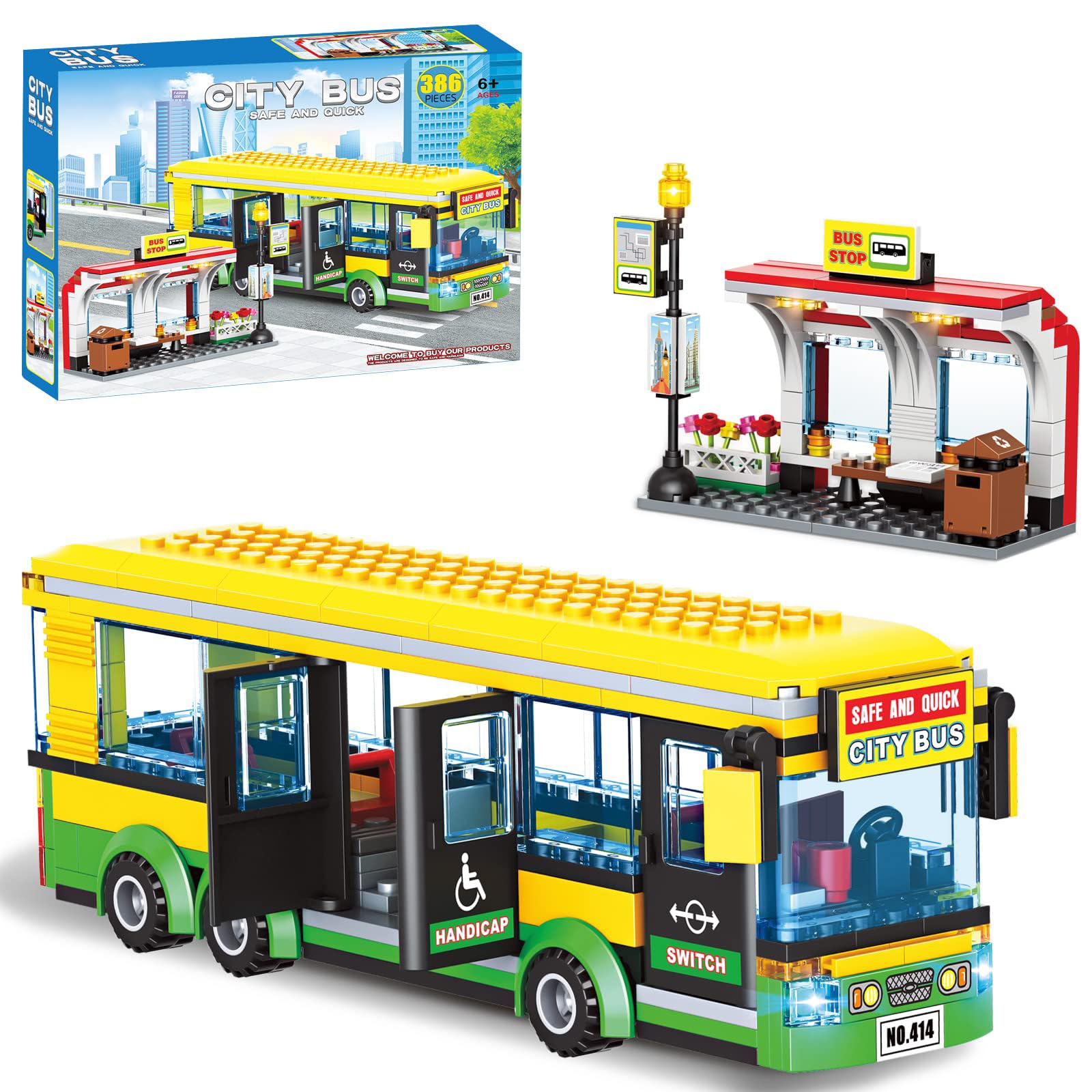 INRATELLCity Town Bus Station Building Block Set - 386 Pieces, Educational Learning Creative STEM Bus Toy, Ideal Gift for Kids, Boys, and Girls Ages 6 and Up