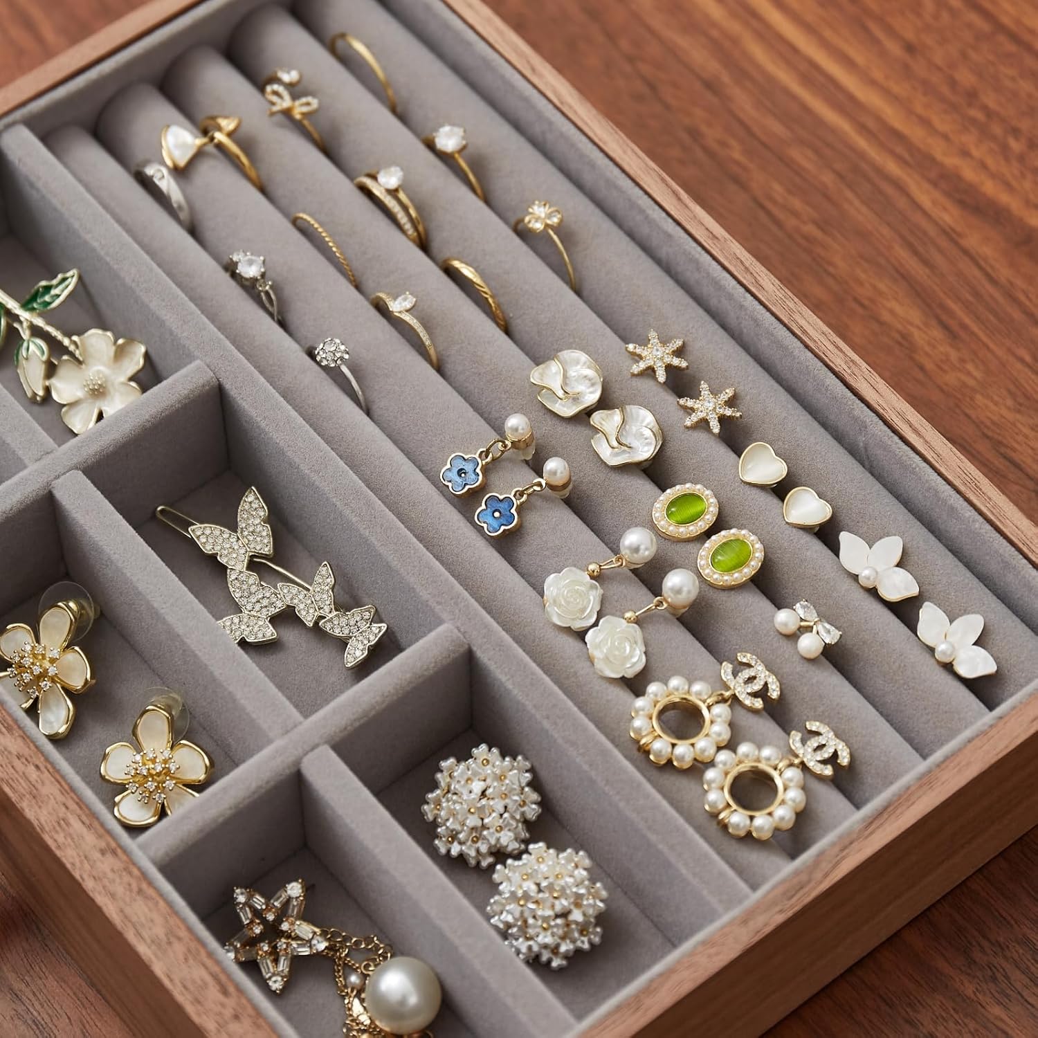 Black Walnut Jewelry Organizers and Storage,4 Layer Wooden Jewelry Boxes for Women,for Necklaces Ring Earring (4 Layer) - Image 8