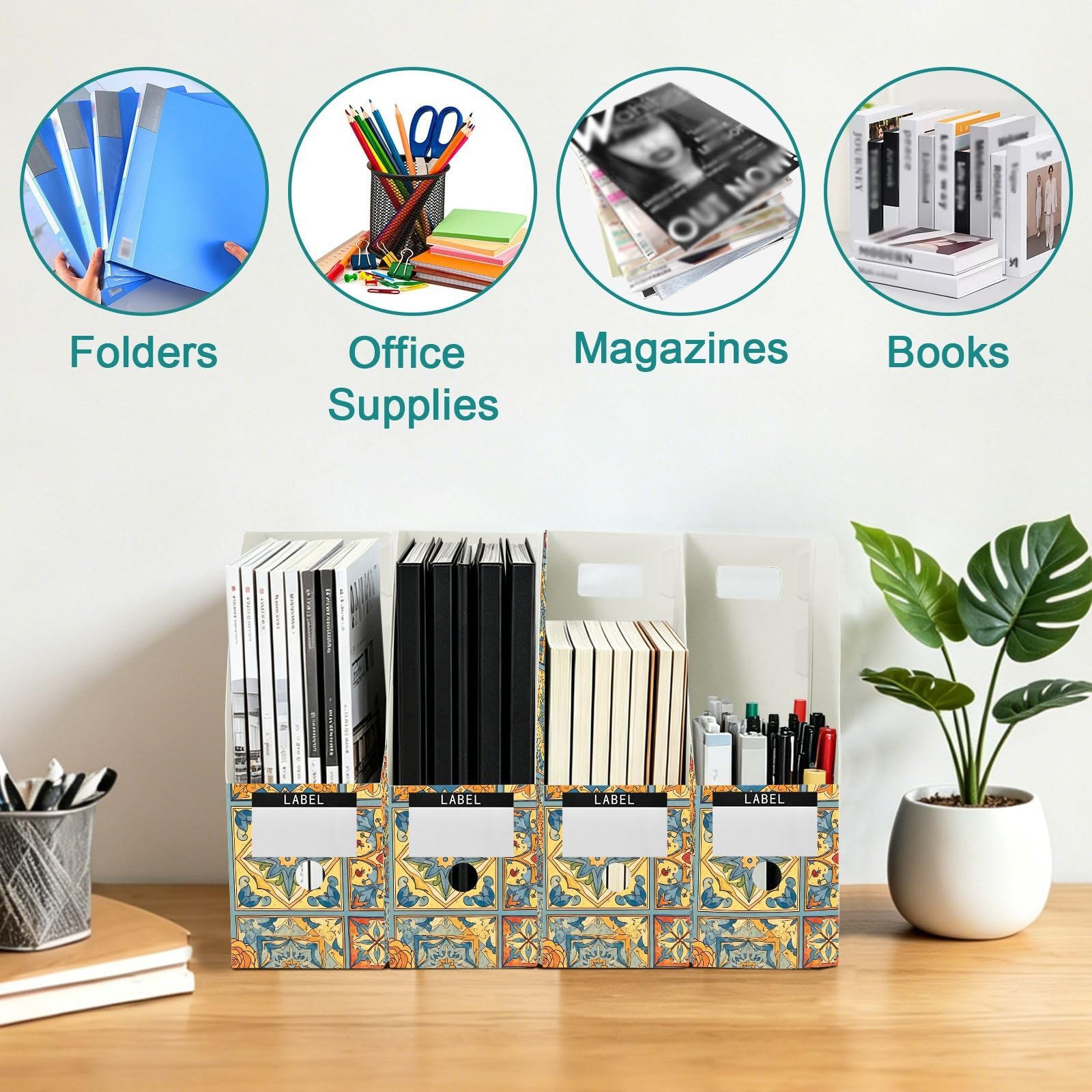 Organiseur de dossiers à clipser Motif floral Bleu