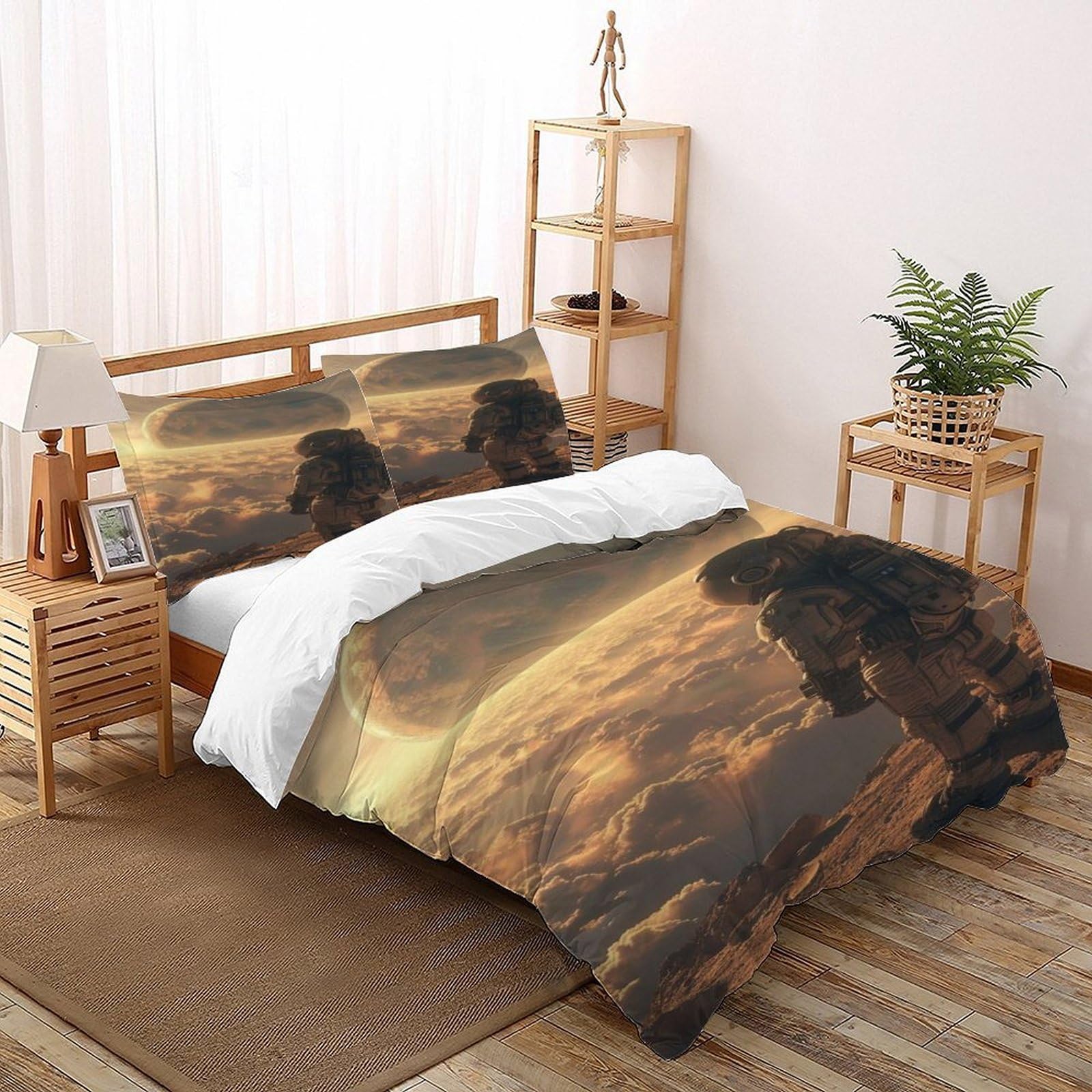 Housse de couette starry sky theme 3 pièces parure lit double astronaute 200x200cm