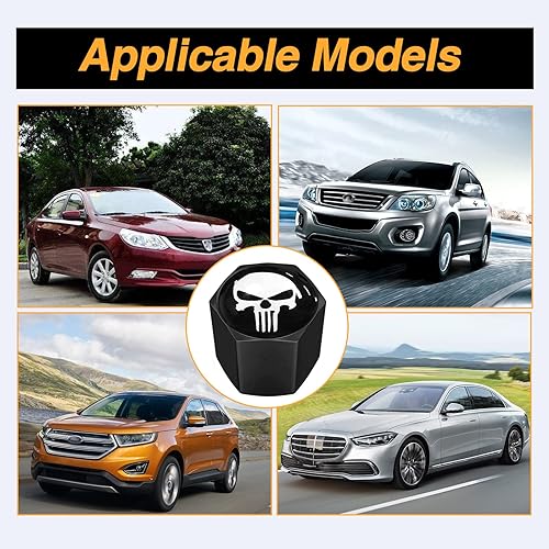 Miniatura 6 de Ajxn Paquete de 4 tapas de válvula de neumático con calavera para rueda de coche, cubiertas herméticas a prueba de polvo, tapas universales de