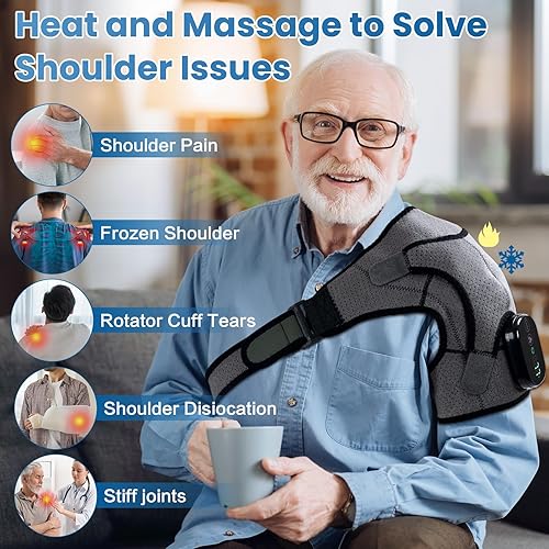 Miniatura 3 de Almohadilla térmica de hombro inalámbrica con masaje, envoltura eléctrica para el hombro con 3 vibraciones y 3 calor, almohadillas térmicas para