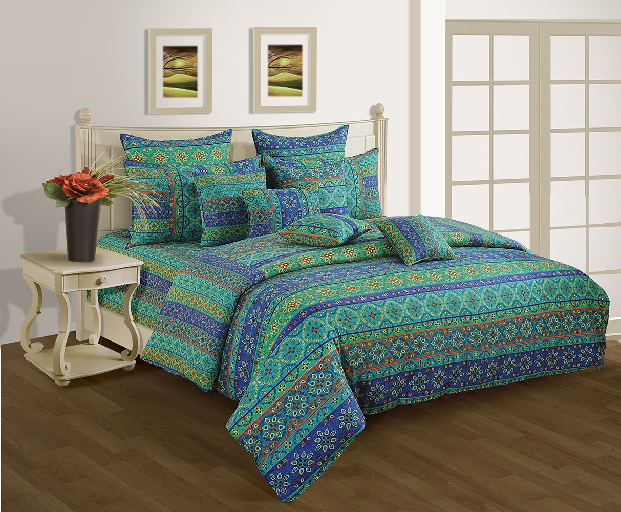 Swayam Cotton 1 Single Duvet Cover | Rajai Cover | Quilt Cover | Comforter Cover | Green & Blue | Ethnic-image-32