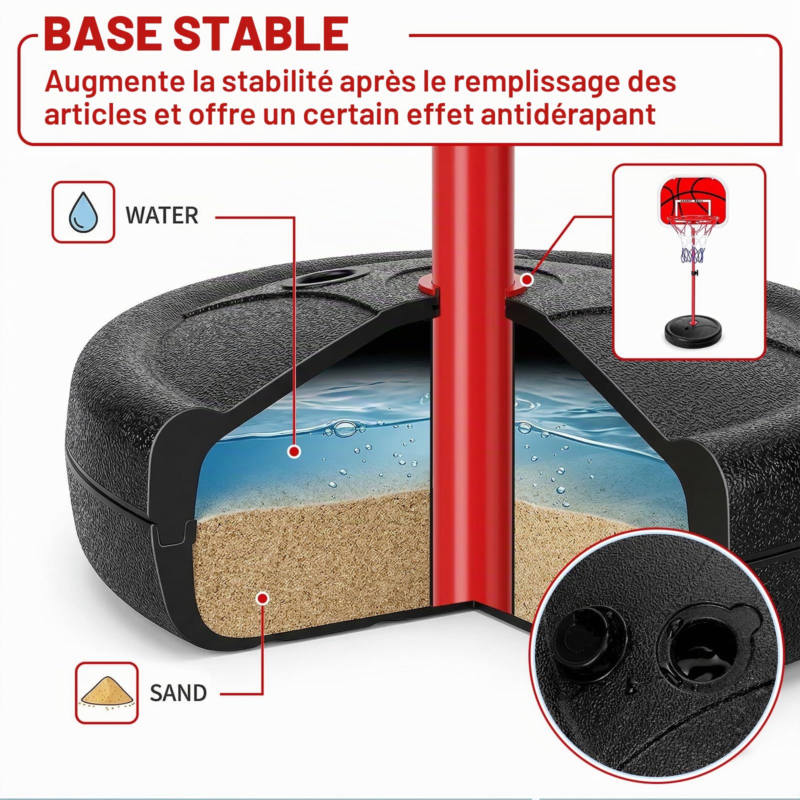 Panier de Basket Réglable en Hauteur 40-140 cm pour Enfants, Support de Basket Miniature Robuste Intérieur et Extérieur, Jouet de Sport avec Panneau Rouge, Panier de Basket Extérieur 3 Ans+