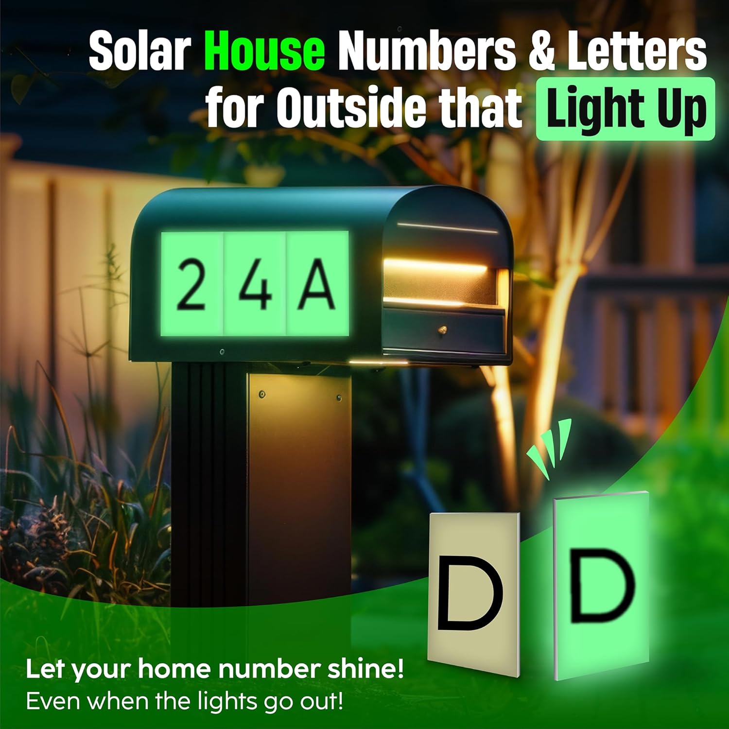 House Letters for Outside Light Up Solar - Solar House Letters for Outside on Mailbox or Sign - Glow In The Dark Lighted Letter D - Illuminated for Easy Address Discovery