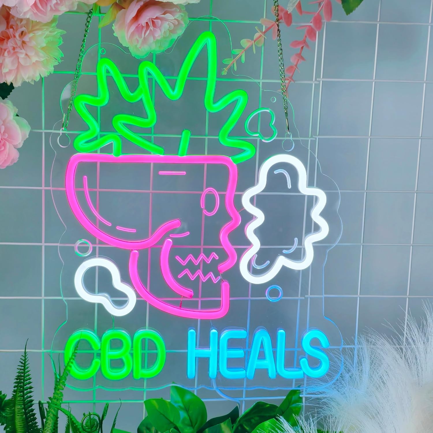 CBD Heals Neon Sign, Neon Lights Hanging Wall Art Decoration for Business Restaurant Smoke Home Man Cave Louge Shop Bar Pub, USB Powered Ultra Bright Dimmable 15.35 * 12.2 inches