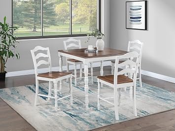 Poundex 5 Piece Counter Height Dining Set in Wooden White and Oak