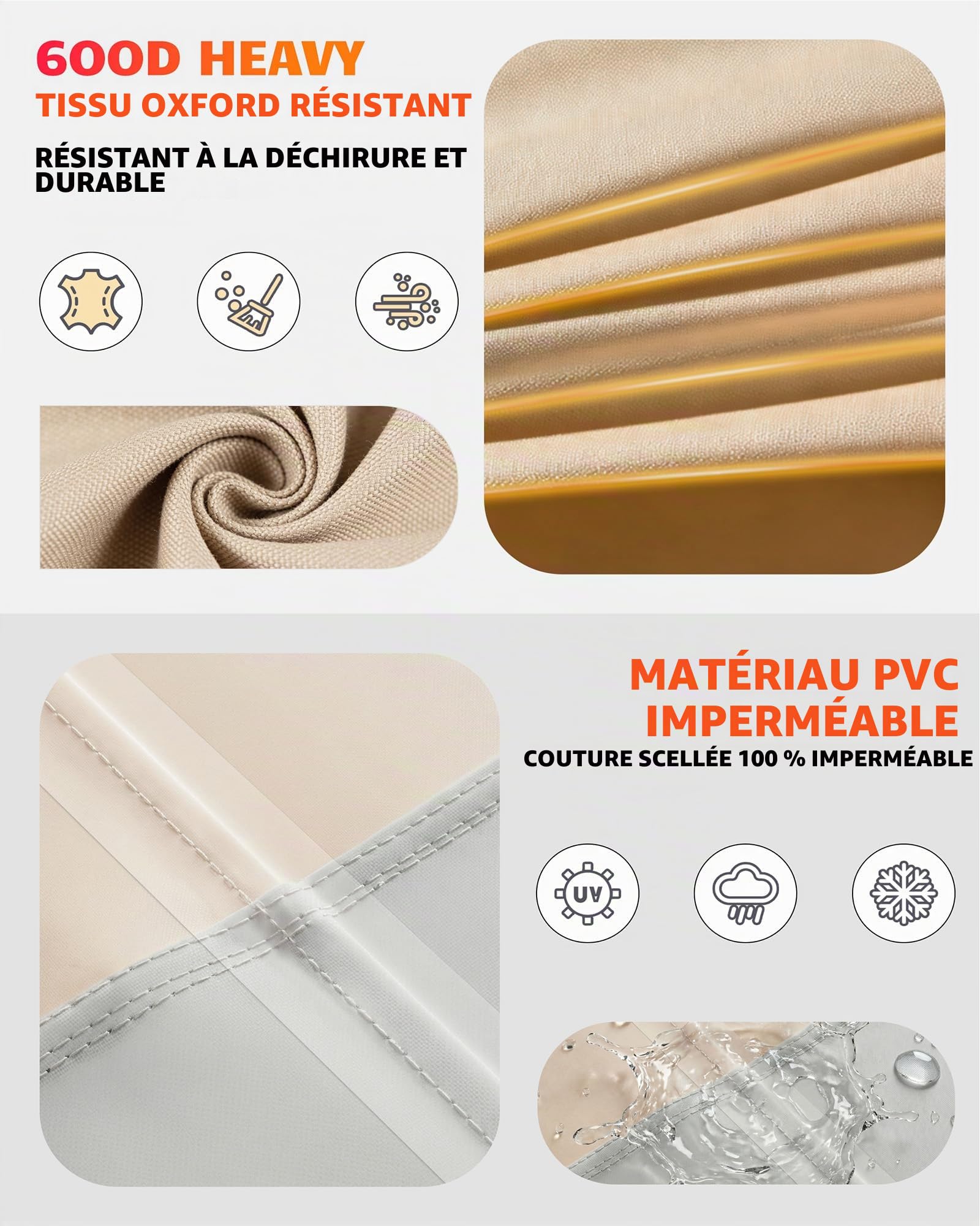 Vailge Housse ronde pour meubles de terrasse, 100 % imperméable, anti-décoloration, résistante aux UV, pour table et chaises, beige et marron, 157,5 x 71 cm (dia. x H)
