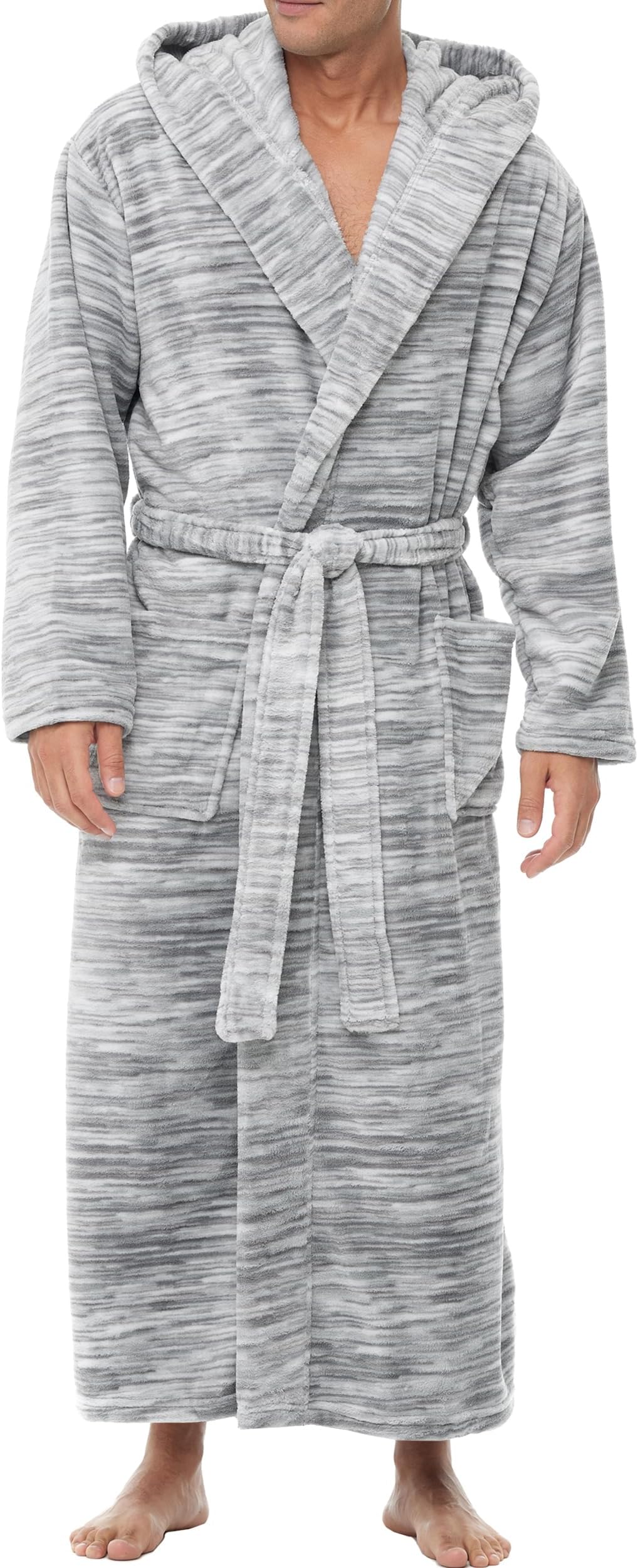 Alexander Del Rossa Mens Robe with Hood, Plush Fleece Hooded Mens Bathrobe, Big and Tall Bath Robe for Men