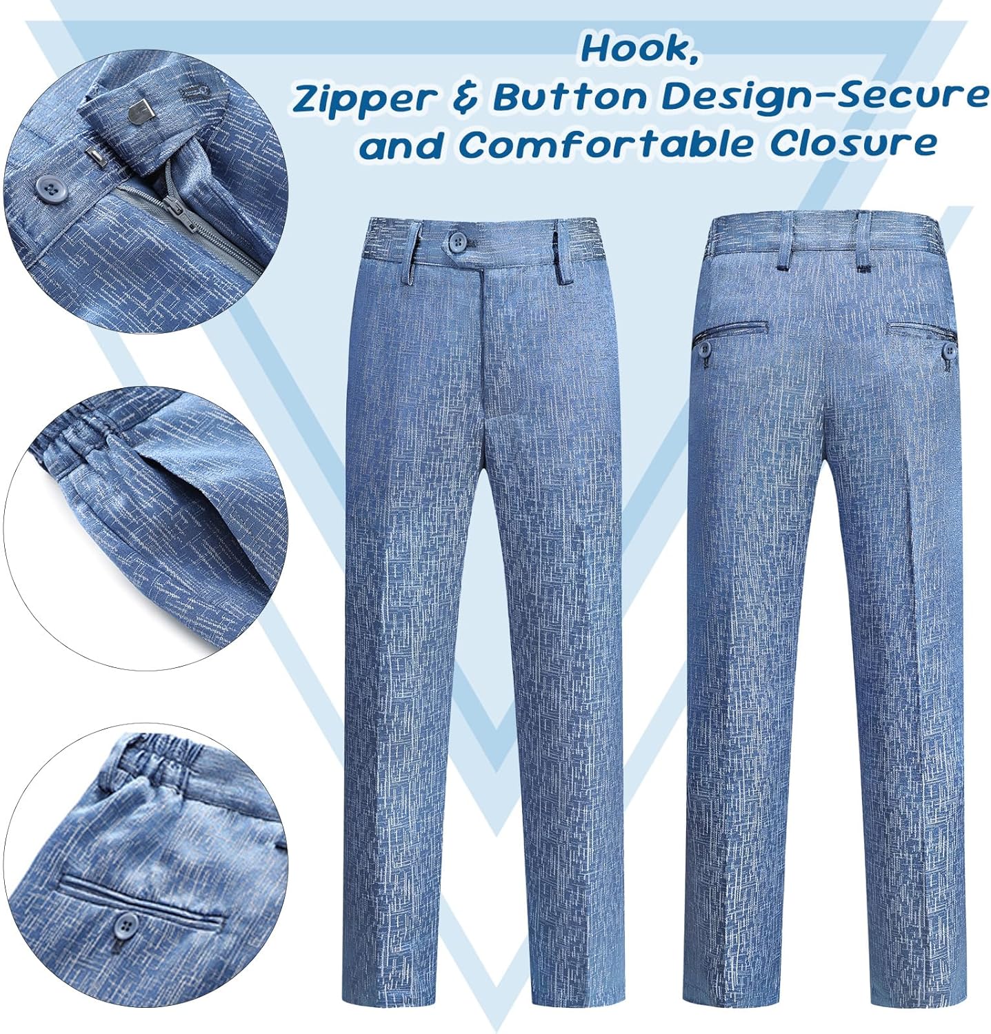 Boys Tuxedo Suit Set Shawl Lapel Striped Kids 3 Piece Slim Fit Formal Suit with Vest Jacket Pants - Image 4