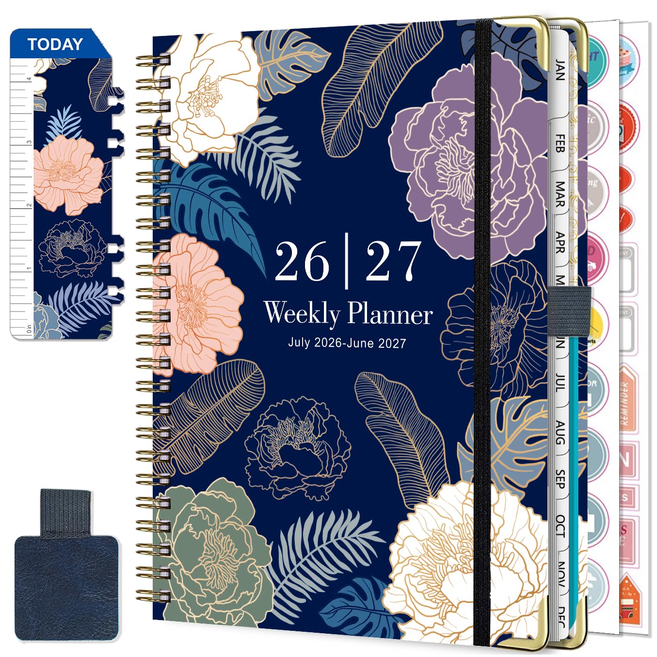 NEYSA Diary 2026 2027 Week to View - A5 Academic Diary July 2026 - June 2027 (12 Months) Planner with Self-adhesive pen loop, Ruler Bookmark & Stickers